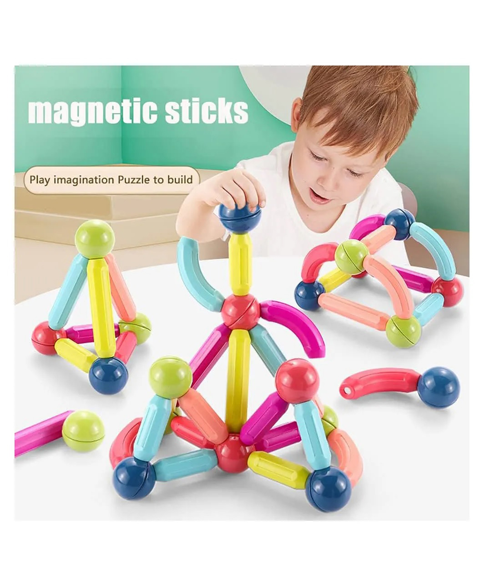 COMERCIO Magnetic Sticks Building Blocks Educational Stacking Toys With Magnetic Sticks Magnetic Balls And Magnetic Blocks For Kids (25 Pieces Multicolor)-picture-5