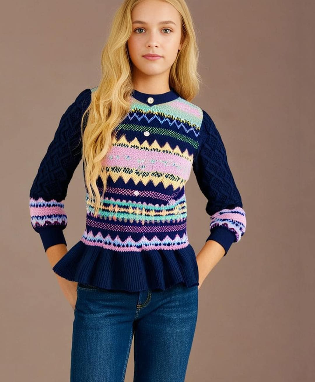 Cherry Crumble By Nitt Hyman Full Sleeves Abstract Designed Intarsia Knitted Sweater - Multi Colour-picture-14