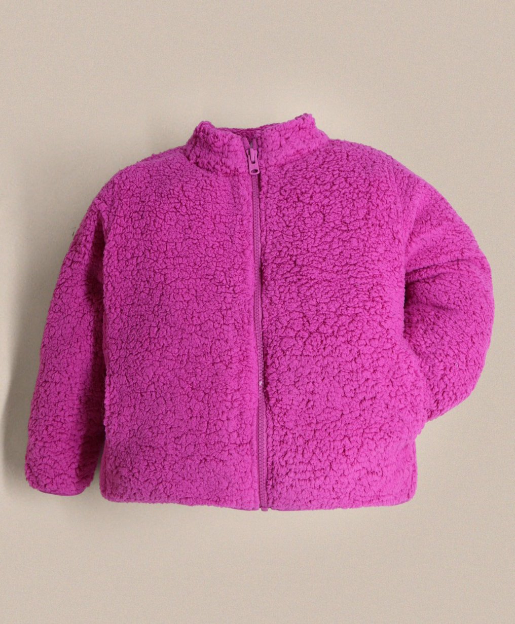 Cherry Crumble By Nitt Hyman Full Sleeves Solid Sherpa Jacket - Magenta-picture-14