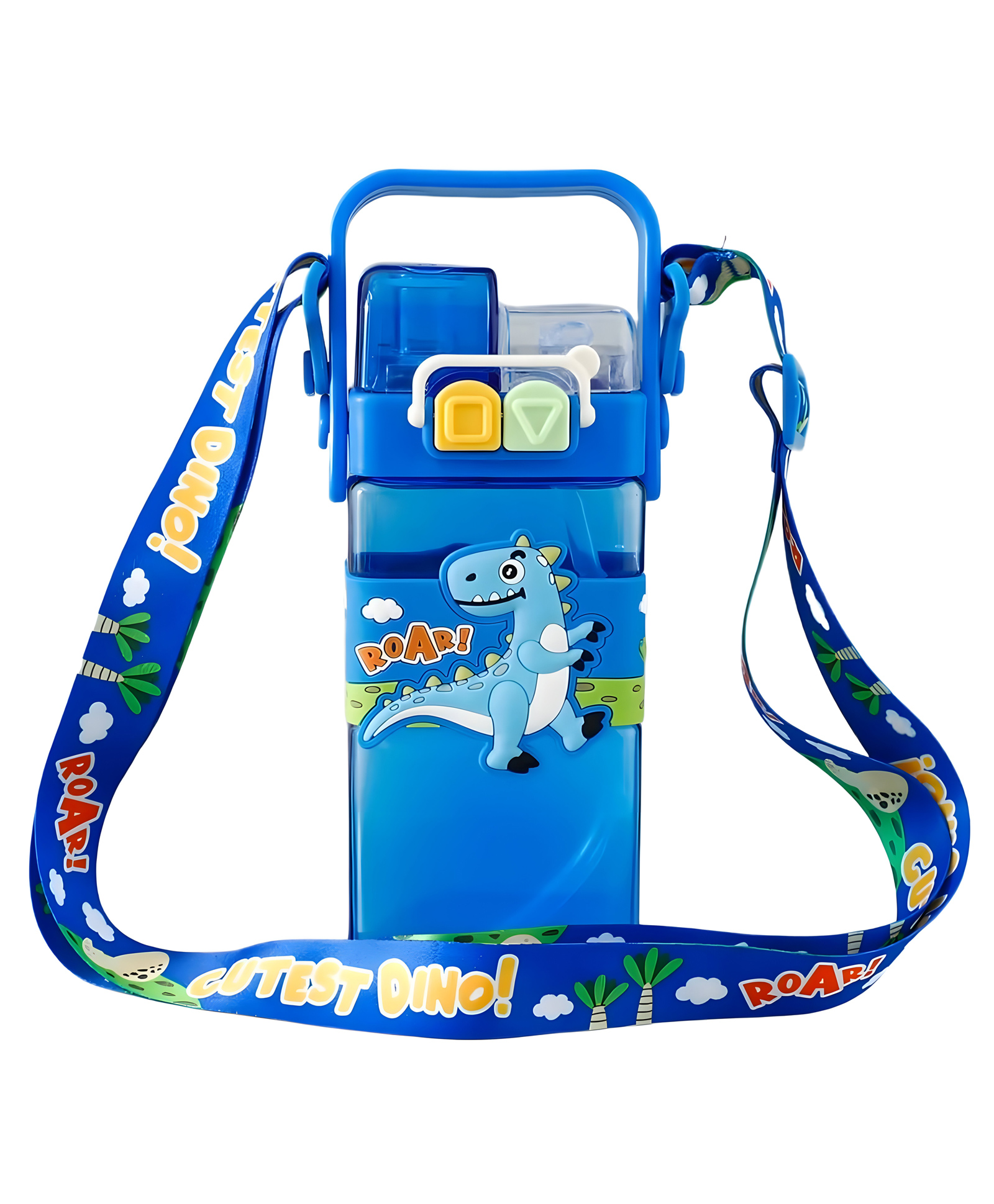 SCHOOLISH Dino Kid's Cartoon Water Bottle with Adjustable StrapCute Double Drinking Straw Cup | Leak-Proof, Portable Tumbler Perfect for School & Outdoor Fun - PACK OF 1 - COLOR MAY VARY-image-5