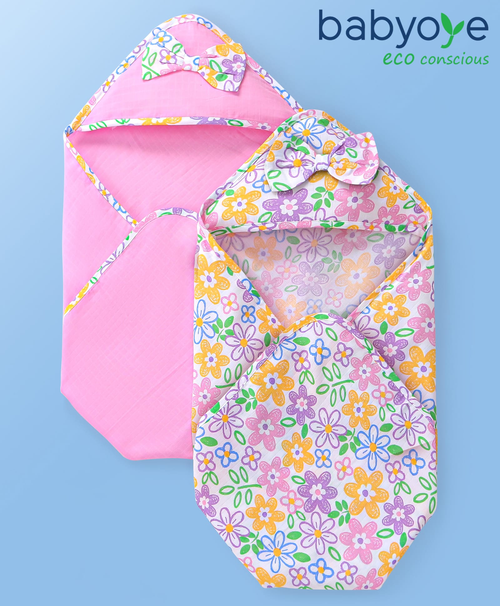 Babyoye 100% Muslin Hooded Towels & Wrappers with Floral Print L 80 x B 80 cm - Pink-image-47
