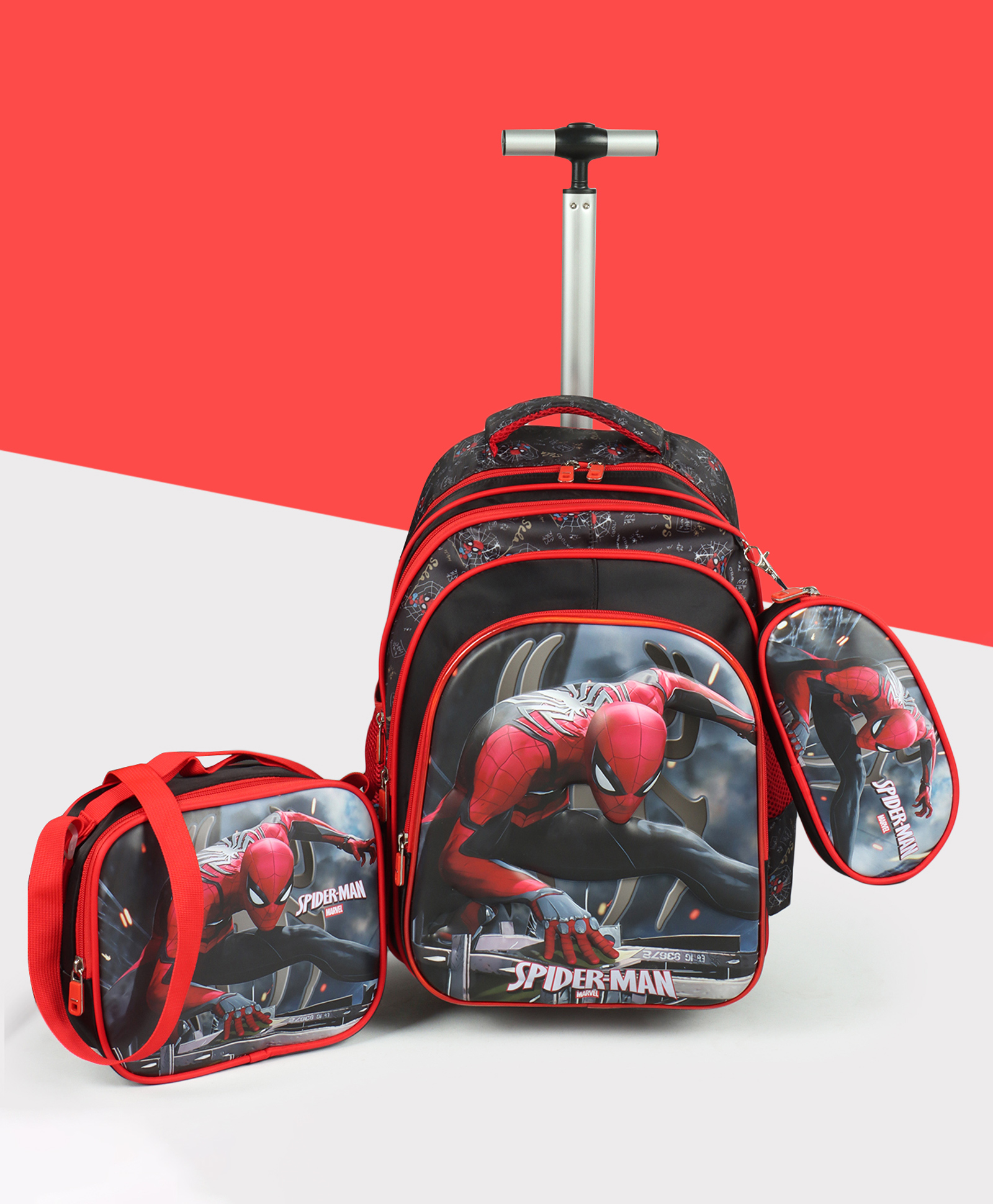 NOVEX Marvel Spider Man 17" Kids Backpack Trolley Bag with Lunch Box Bag & Stationary Pouch / School Bag-image-15