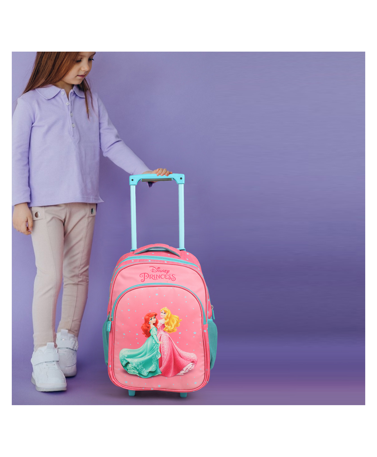 NOVEX Disney Princess Kids Backpack Trolley Bag with 2 Wheel, Pink/Kids Backpack/Kids School Bag Height 20 Inch-picture-22
