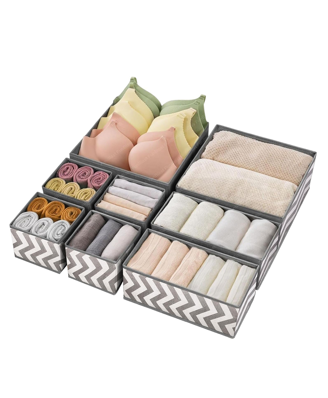 Bunie Foldable Drawer Divider Organizers for WardrobesSet of 8 Grey White-image-2