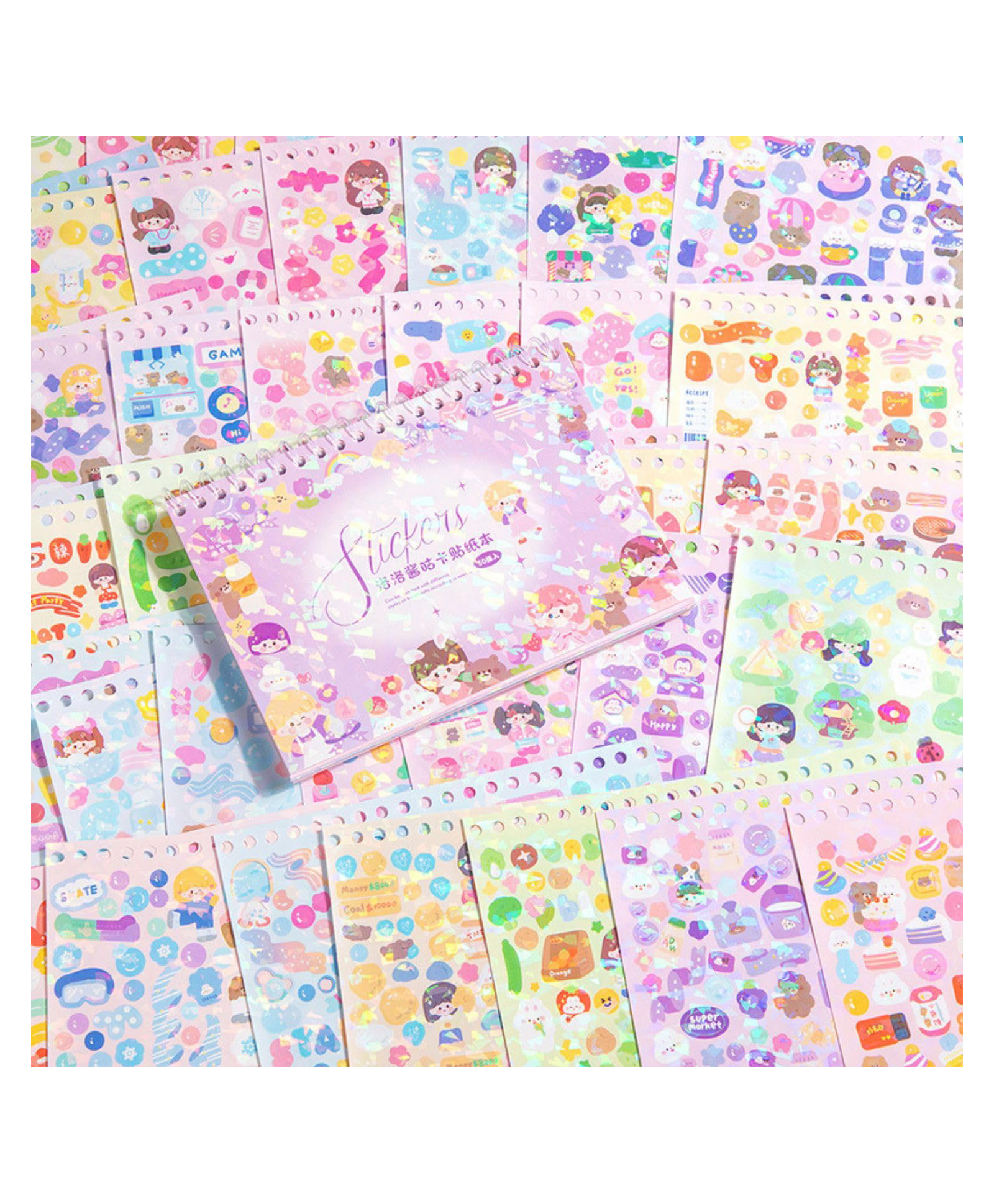 Cartoon Theme Decorative Kawaii Stickers Book - 50 Sheets/4000Pcs Pink-image-8