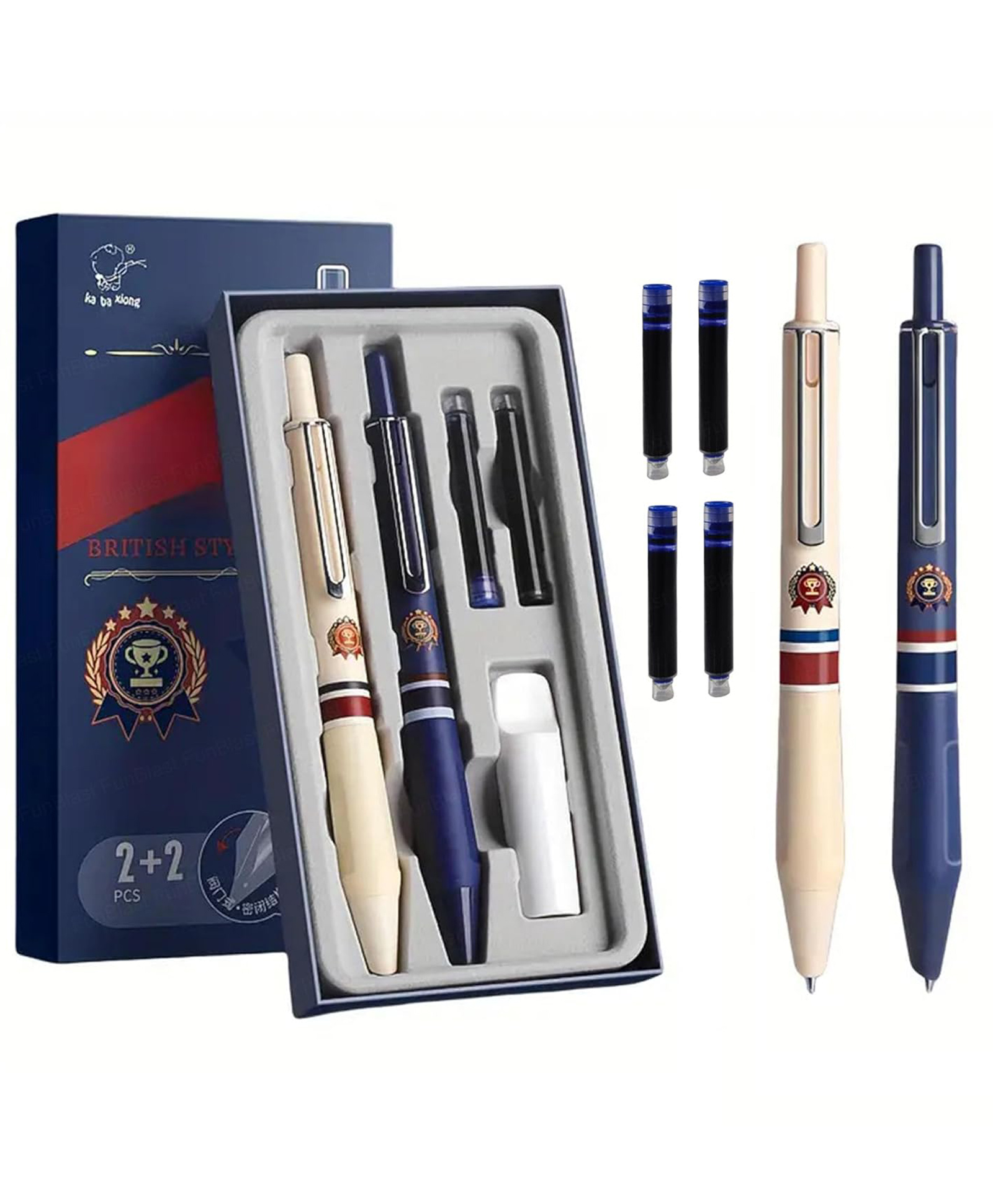 Bunie Click 2 Pcs Fountain Pen Set with 6 Pcs Refills and 1 Nib Polisher for Students-picture-42