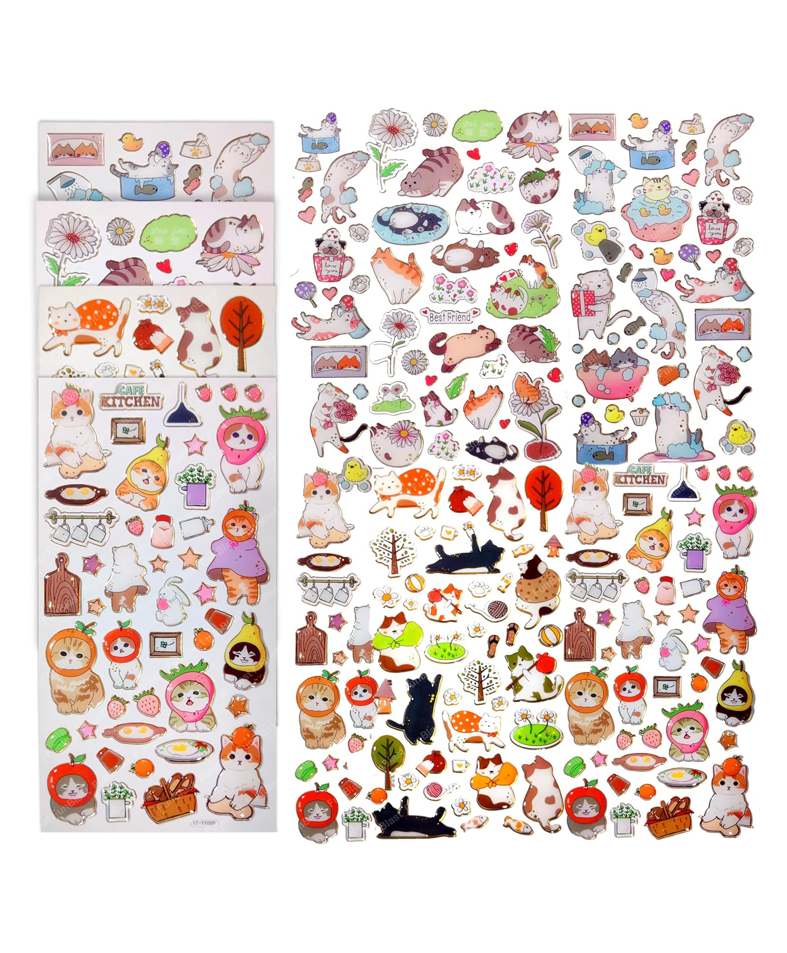 Bunie Cute Cat Theme Kawaii Stickers Set4 Sheets Decorative Stickers-image-14