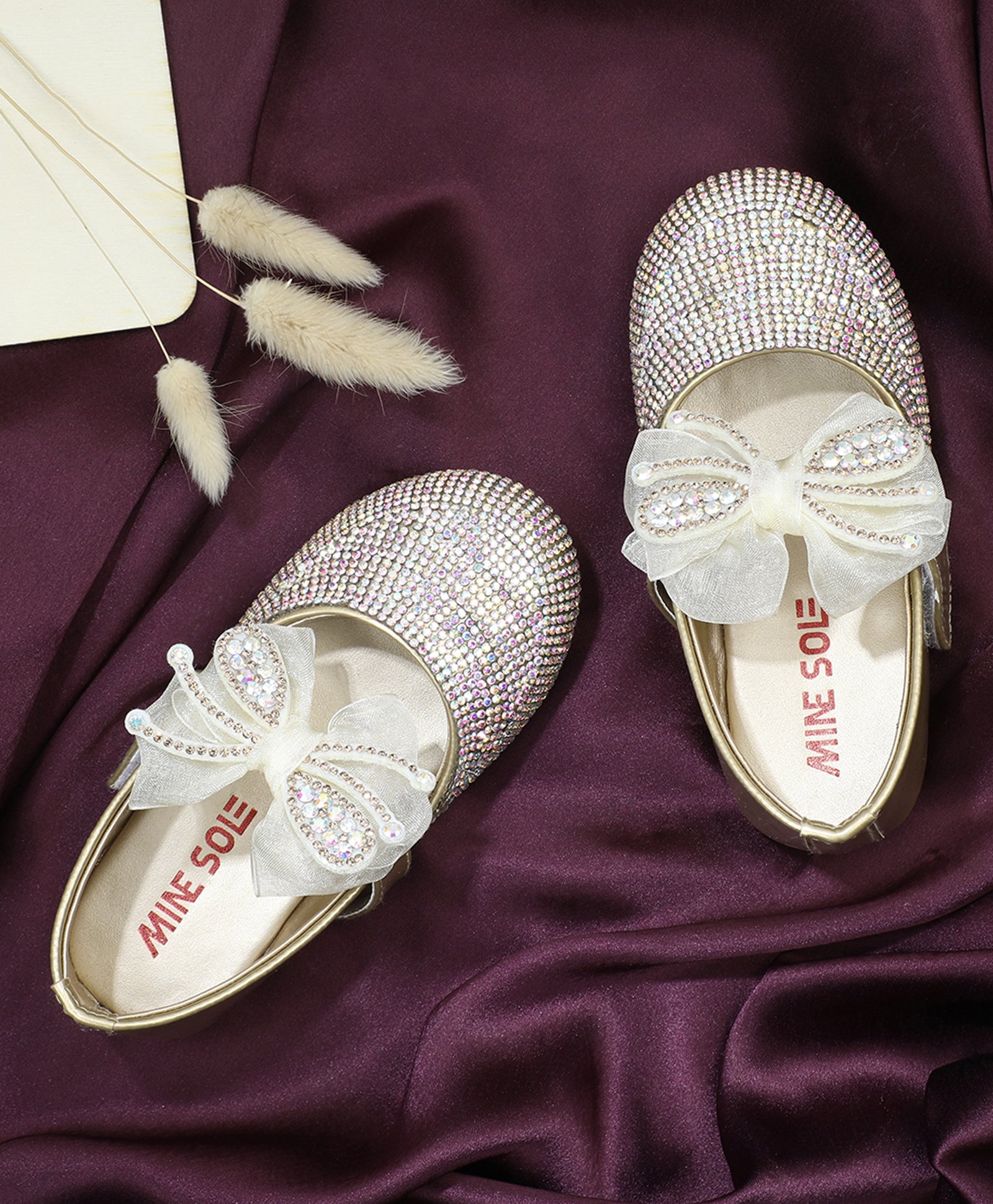 Mine Sole Bow Detailed Stone Embellished Ballerina - Gold-image-15