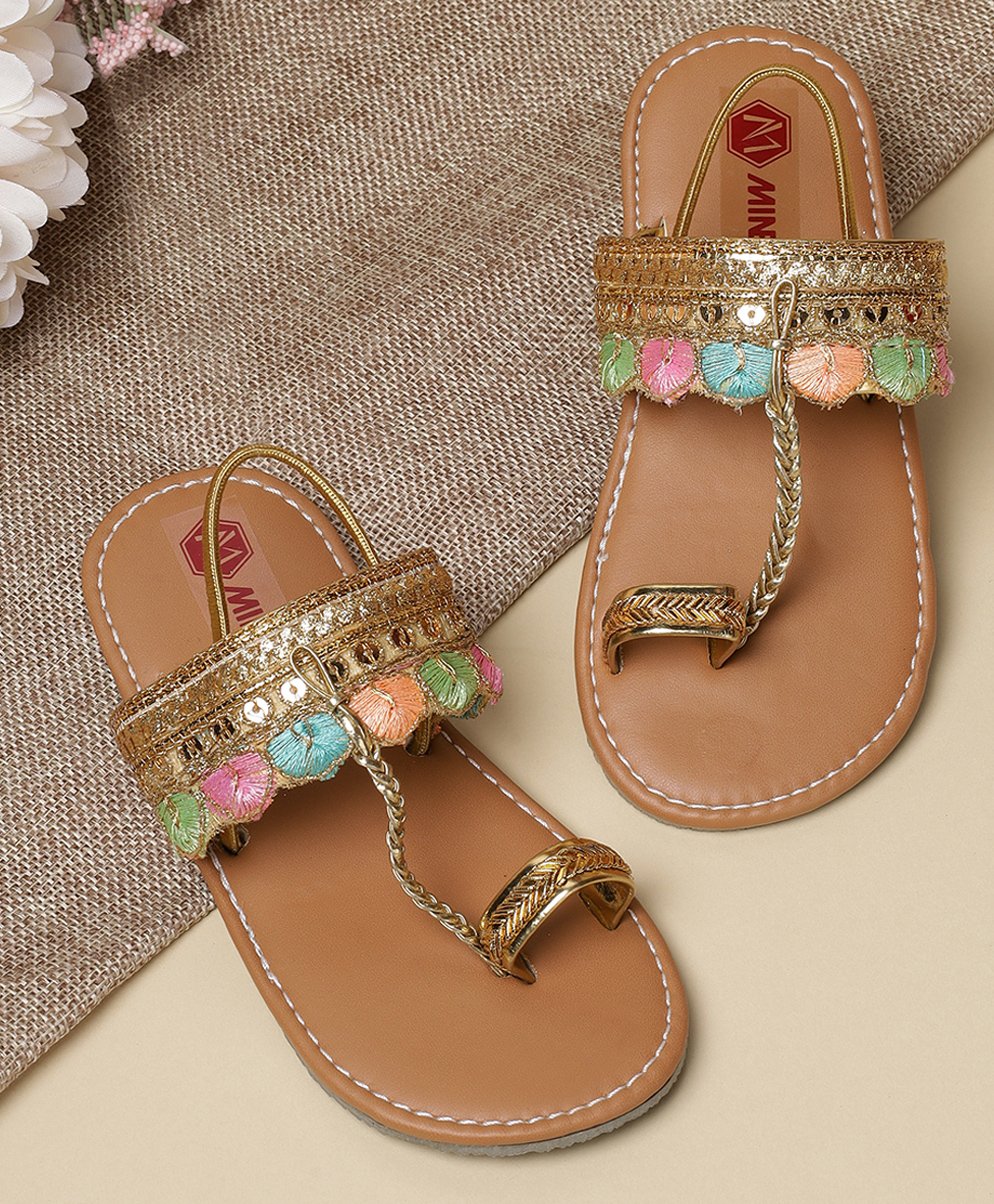 Mine Sole Sequin Embellished Kolhapuri Sandals - Multi Colour-picture-27