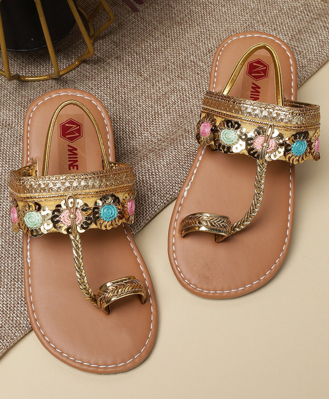 Minesole Sequin Embellished Kolhapuri Chappal - Multi Colour-image-23