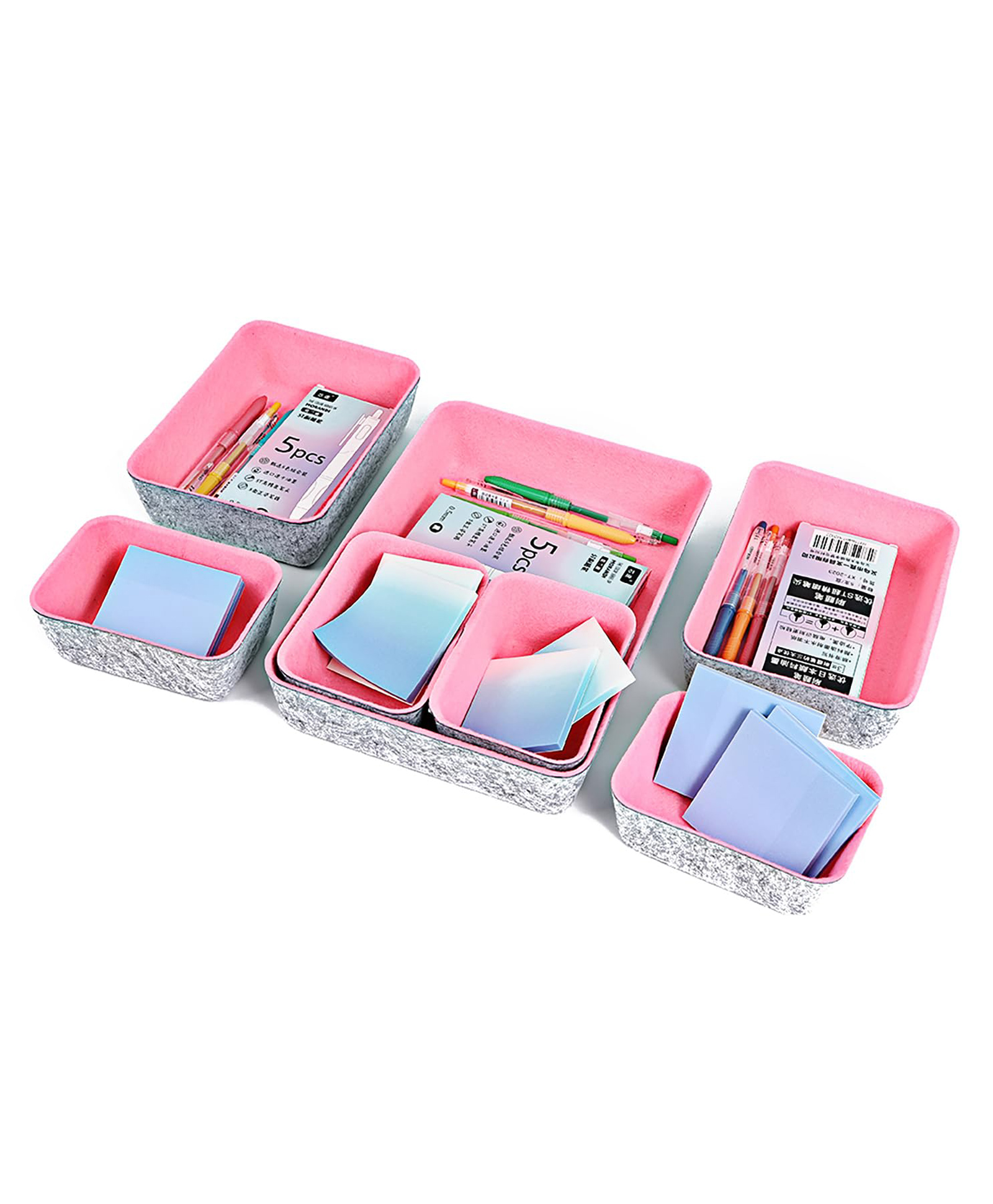 House of Quirk Felt Drawer Organizer Set of 7 Drawer Organizers Tray Shallow Drawer Organizer for Office Gadgets and Jewelry Storage Light Grey/Pink-image-9