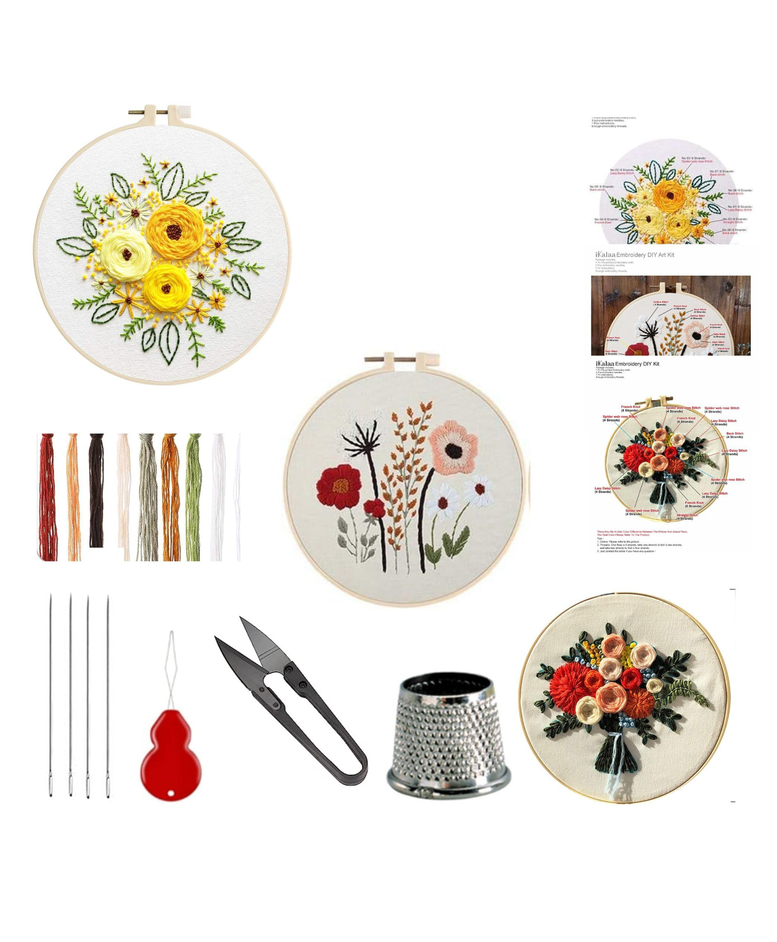 iKalaa Complete Embroidery Kit - Beginner's Delight (Combo) | 3 design with various accessories plus 1 Hoop-image-16