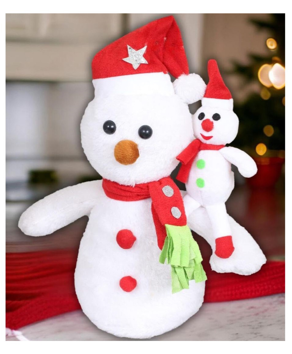 Tickles Christmas Santa Snowman & kid With Wearing Santa Cap and Muffler Soft Stuffed Plush Toy for Kids (Color: White Snowman Height 35 cm and Kid Height 13 cm)-image-5