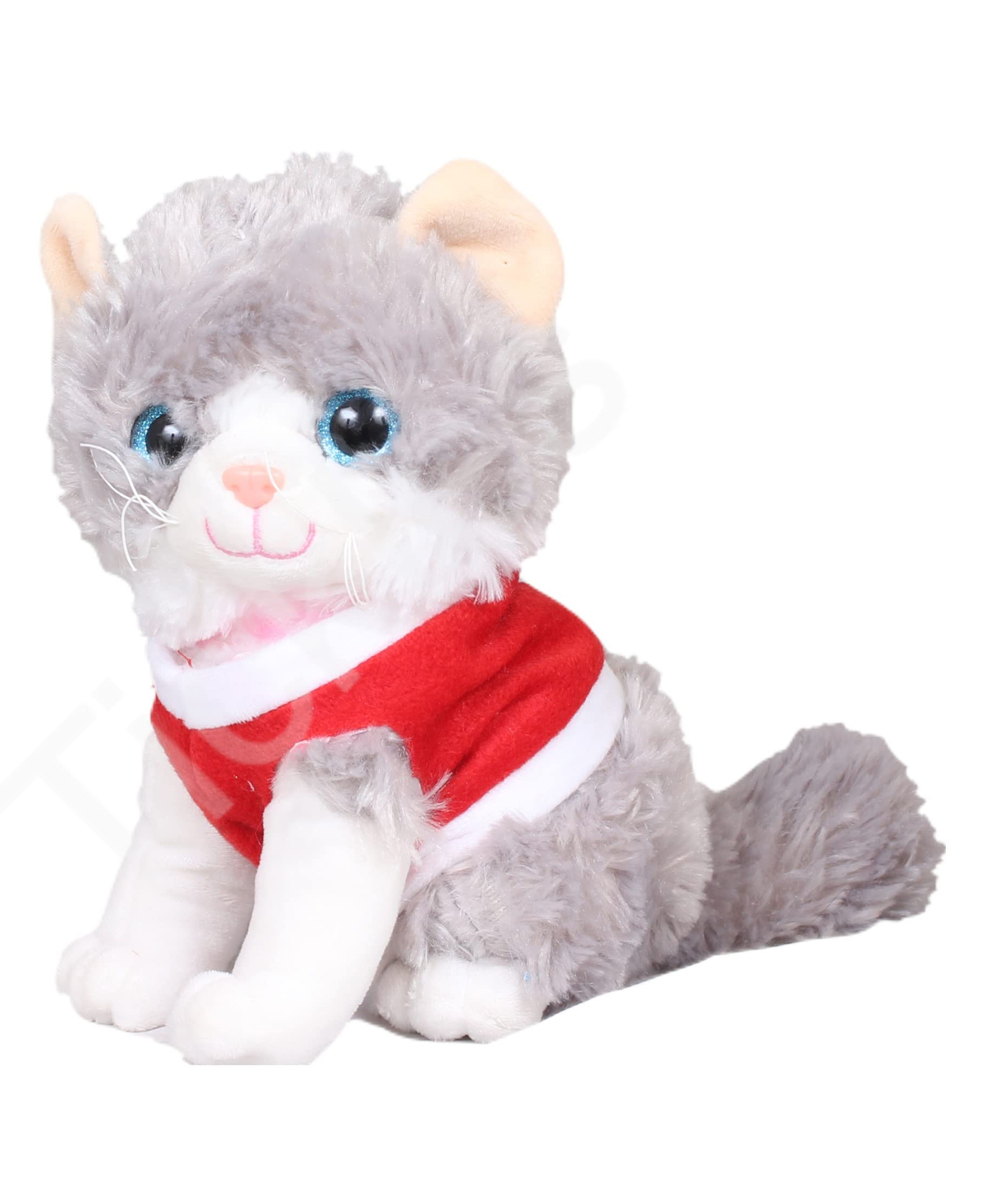 Tickles Cute Sitting Cat Wearing Red Dress Glitter Eye Soft Stuffed Plush Animal Toy for Kids Boys & Girls (Color: Grey Height 20 cm)-picture-11