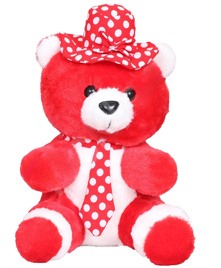 Tickles Soft Stuffed Plush Animal Teddy Bear Wearing Tie & Hat Toy for Kids Boys & Girls (Color: Red and White Height 18 cm)-image-31