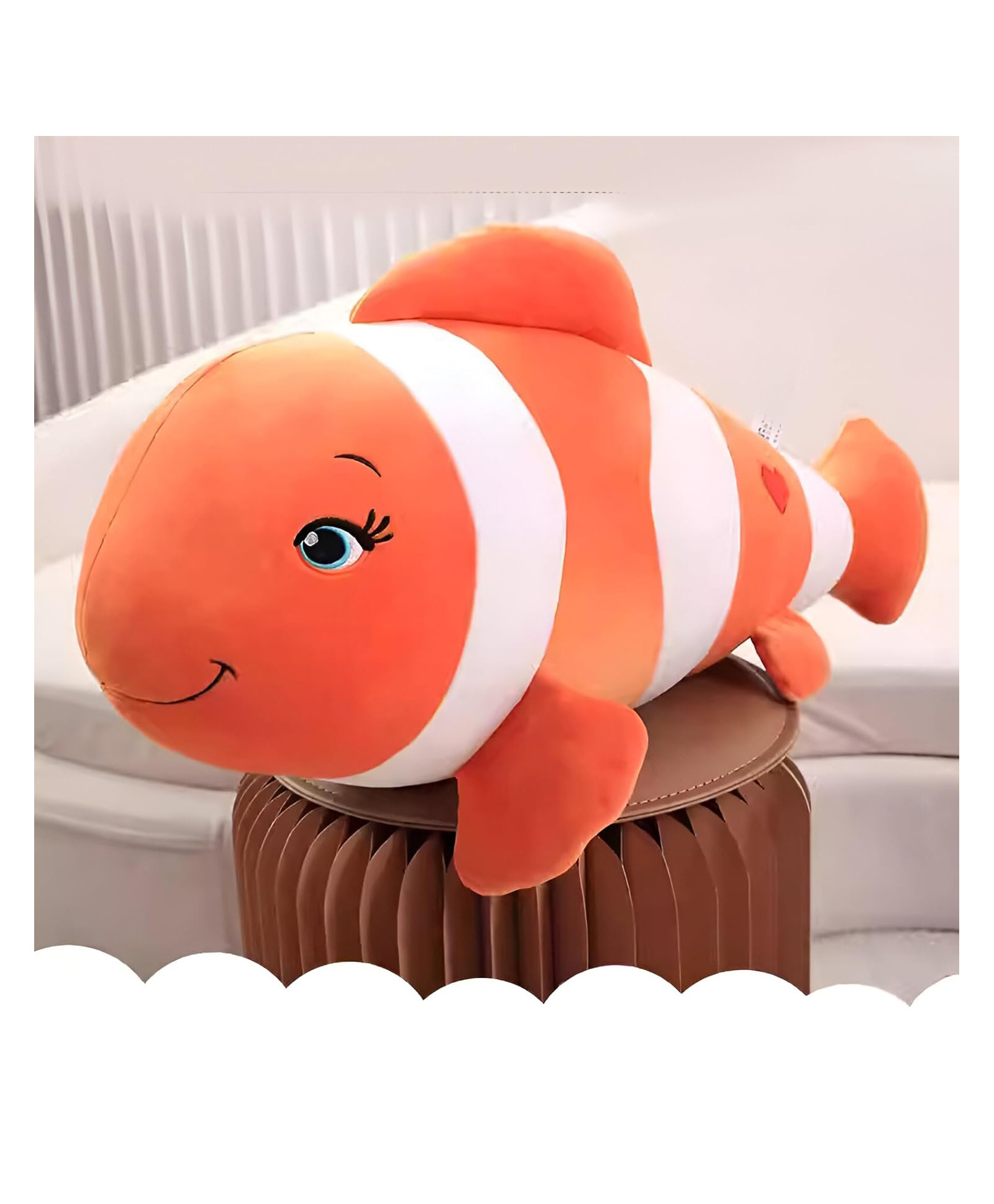 Tickles Nemo Fish Soft Stuffed Plush Sea Animal Pillow for Kids Boys & Girls Birthday Gifts (Color: Orange and White Size: 65 cm)-image-29