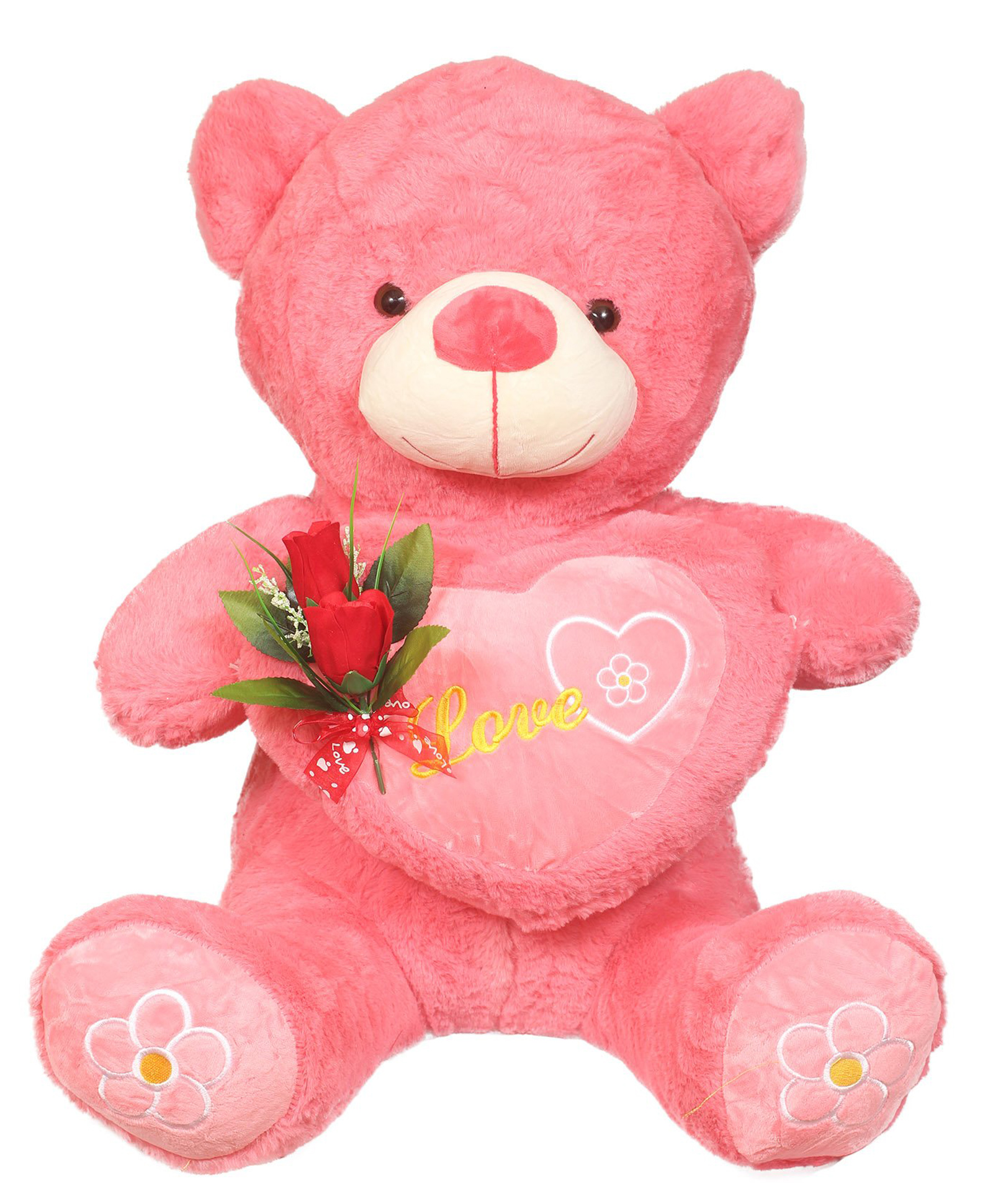 Tickles Soft Stuffed Plush Animal Toy for Kids Pink Sitting Loving Teddy with Rose 2(Color: Pink Size: 68 cm)-image-41