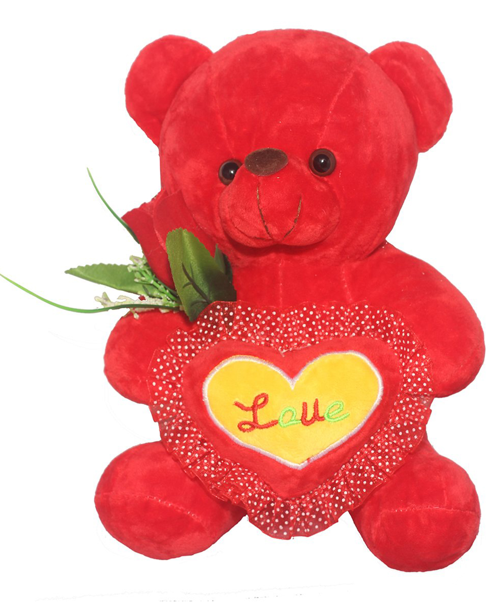 Tickles Red Teddy with Love Heart and Roses Stuffed Soft Plush Animal for Kids (Color: Red Size:26 cm)-image-4