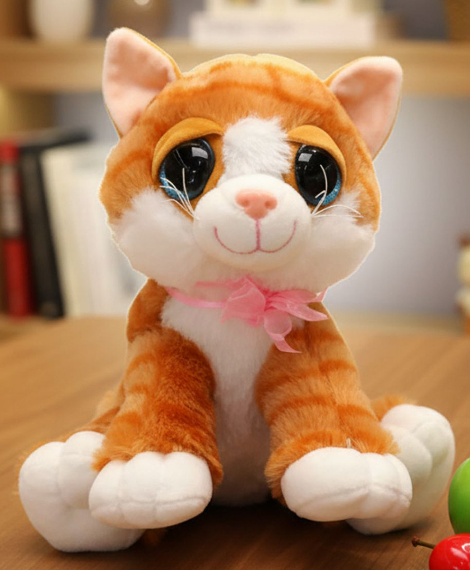 Tickles Beige Cute Little Kitten Glitter Eyes Soft Toy Soft Stuffed Plush Animal Toy for Kids (Color: Brown & White Size:28 cm)-image-31