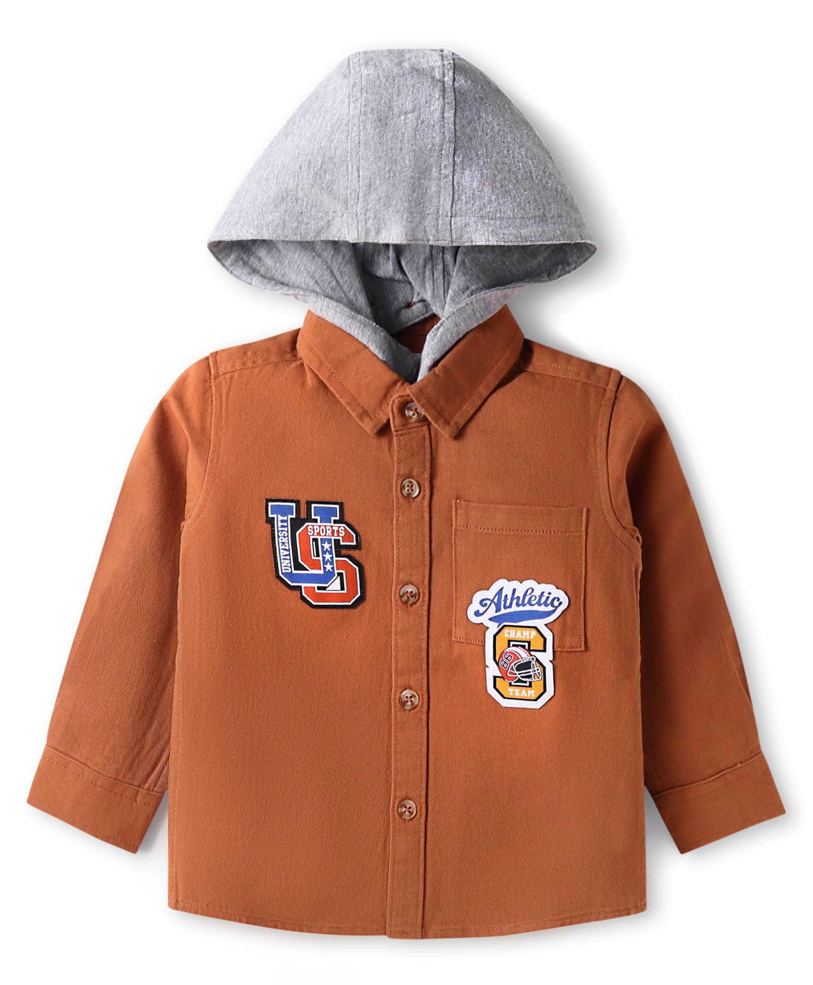 Babyhug Cotton Woven Full Sleeves Text Printed Shirt with Detachable Hood - Rust Orange-picture-22