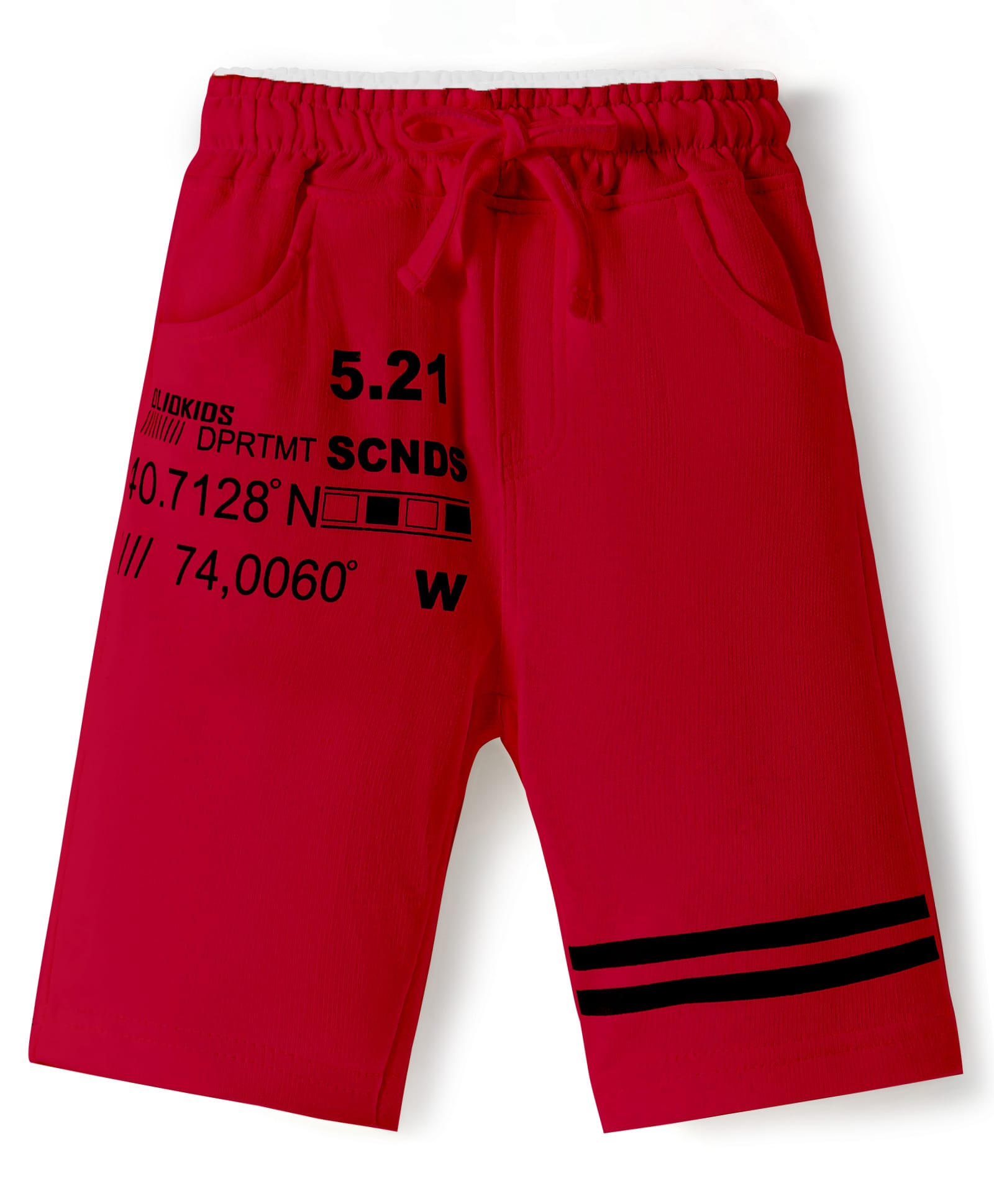 Olio Kids Cotton Knit Above Knee Length Shorts With Text Print - Red-picture-37