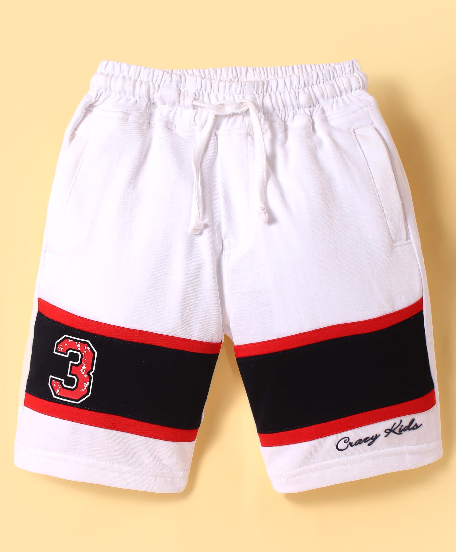 Olio Kids Cotton Knit Above Knee Length Shorts With Text Print - Off White-picture-29