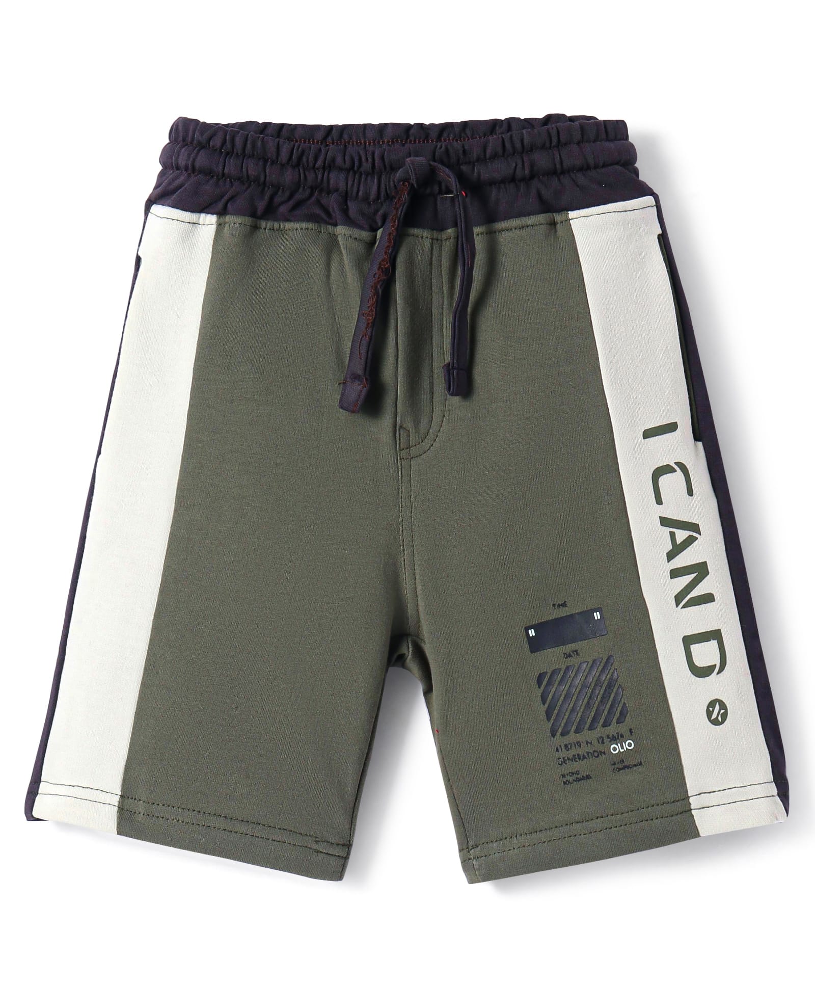 Olio Kids Cotton Knit Above Knee Length Shorts With Text Print - Olive Green-picture-36