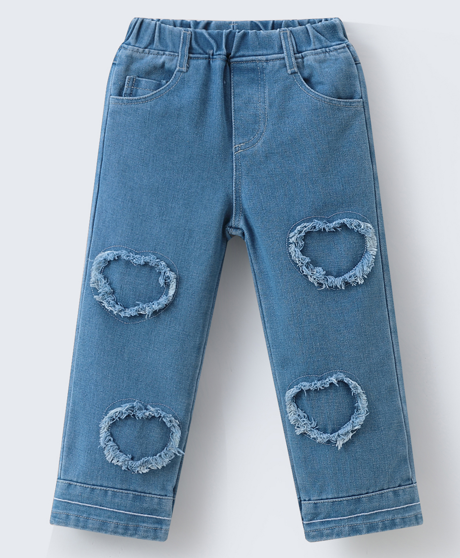 Mark & Mia Full Length Denim Washed Jeans with Heart Applique - Blue-picture-11