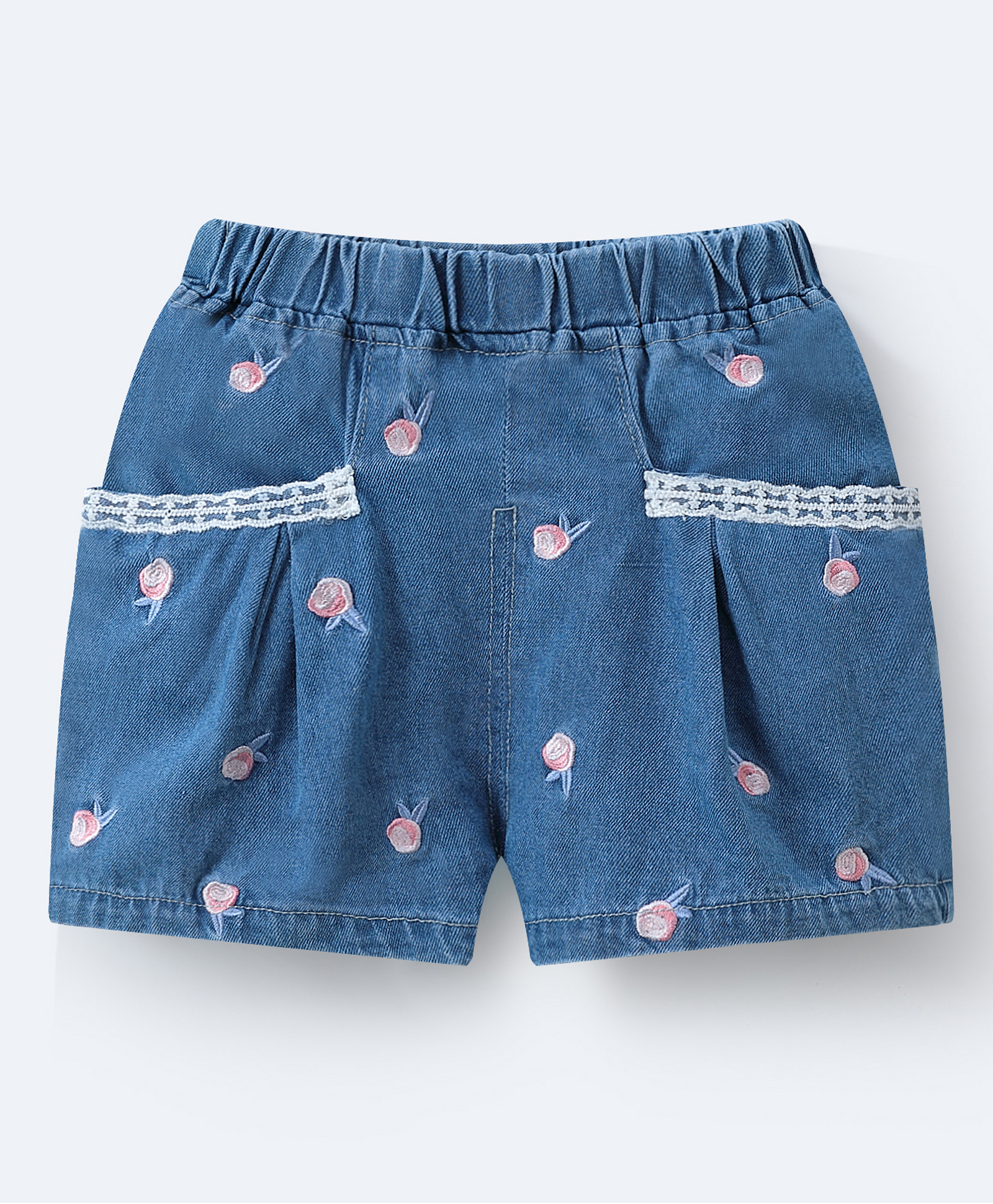 Mark & Mia Denim Washed Shorts with Floral Embroidery - Blue-picture-25