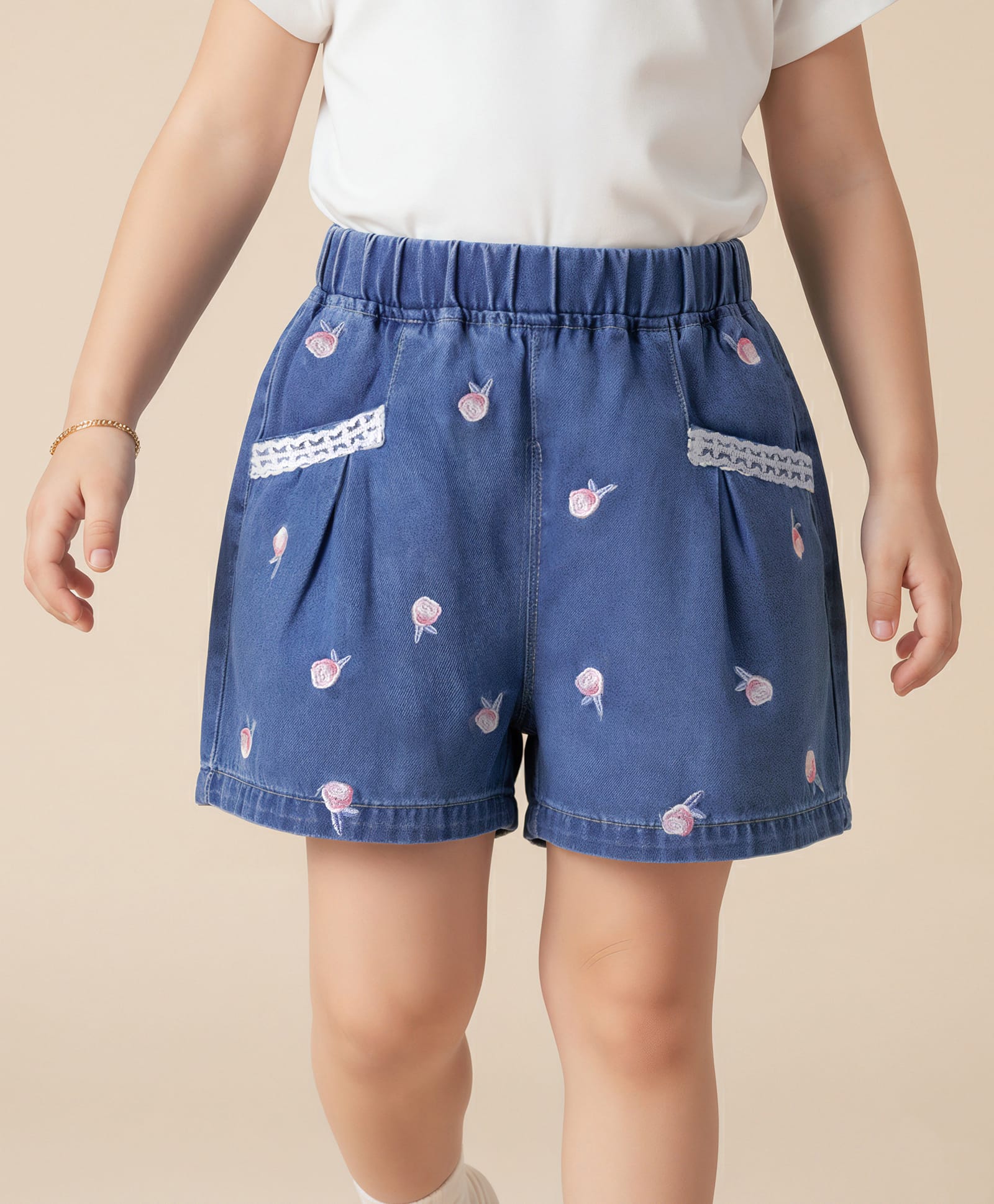 Mark & Mia Denim Shorts with Floral Embroidery - Blue-picture-10