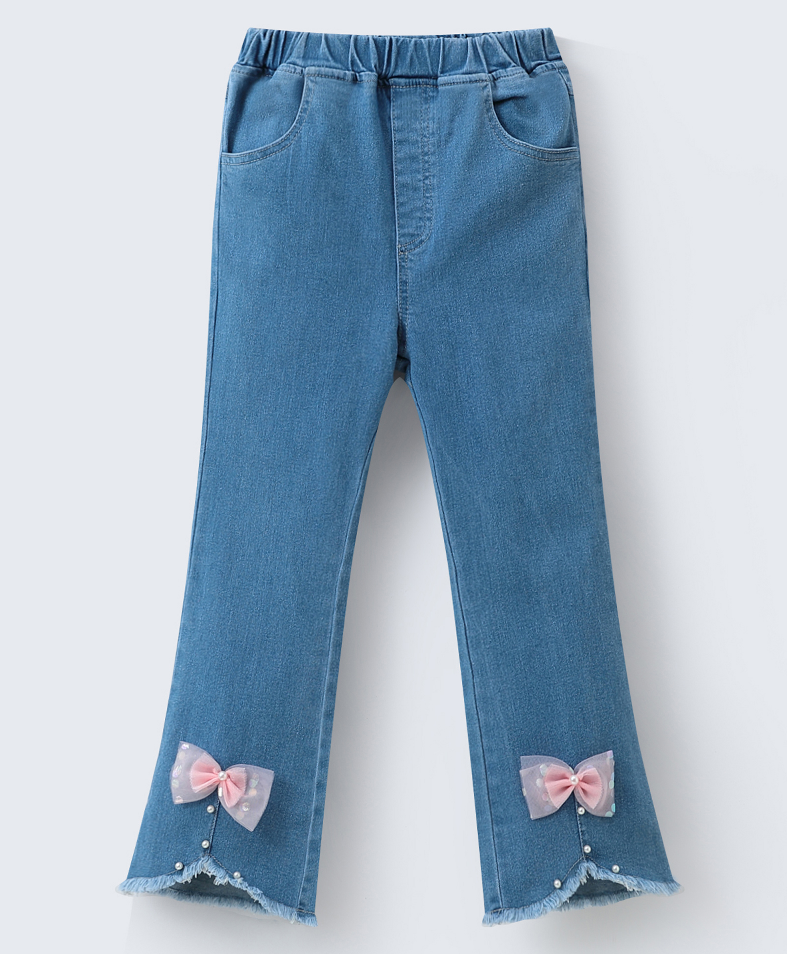 Mark & Mia Full Length Washed Bootcut Denim Jeans with Bow Applique - Blue-image-39