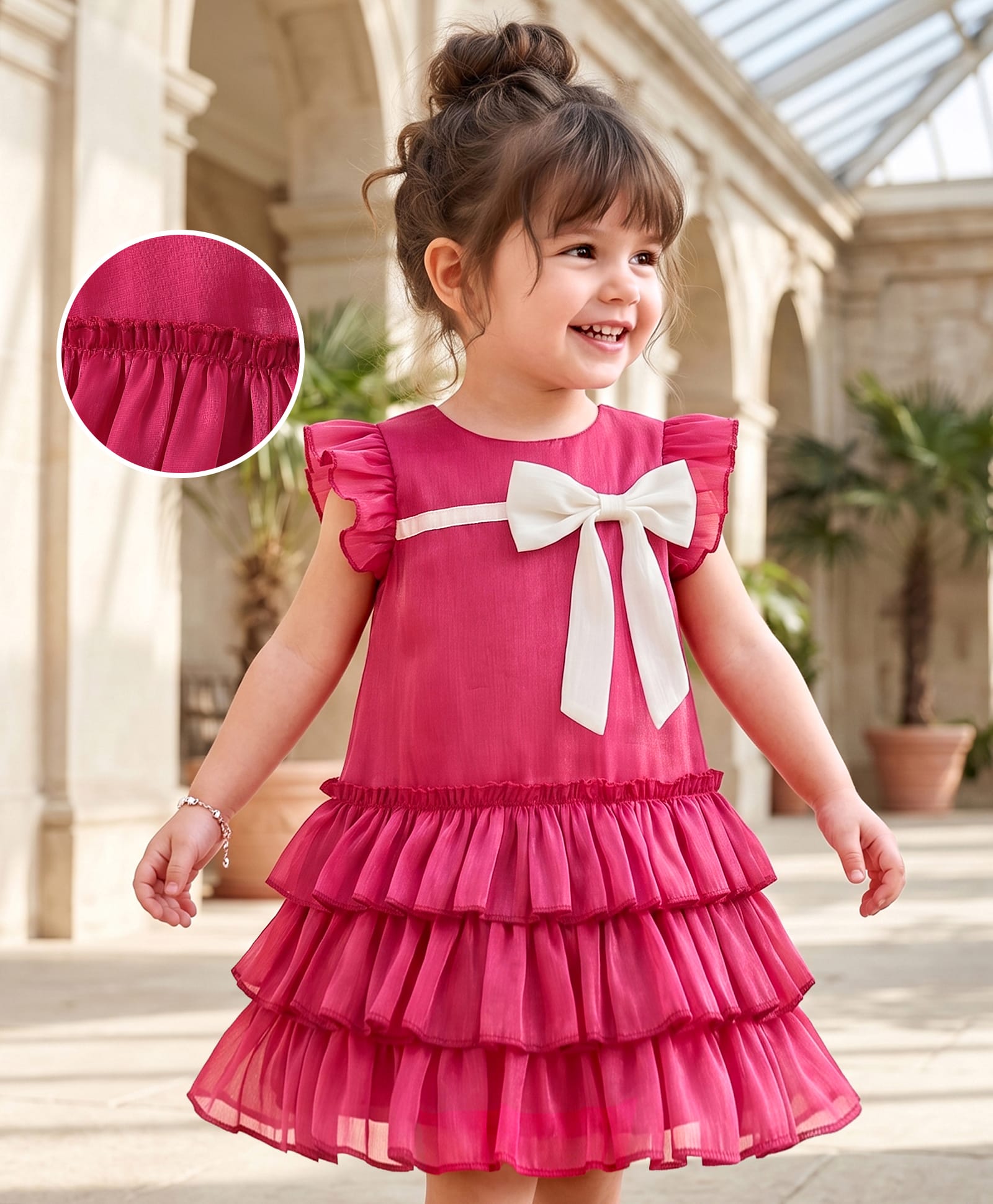 Mark & Mia Frill Sleeves Layered Party Frock with Bow Applique - Red-image-43