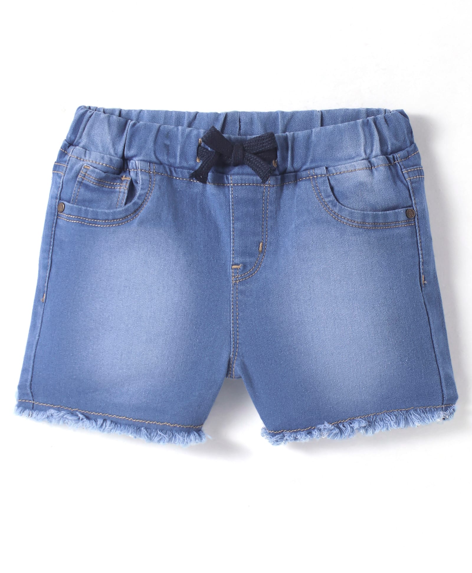 Pine Kids Knit Mid Thigh Washed Denim Shorts With Bow Applique - Blue-image-47