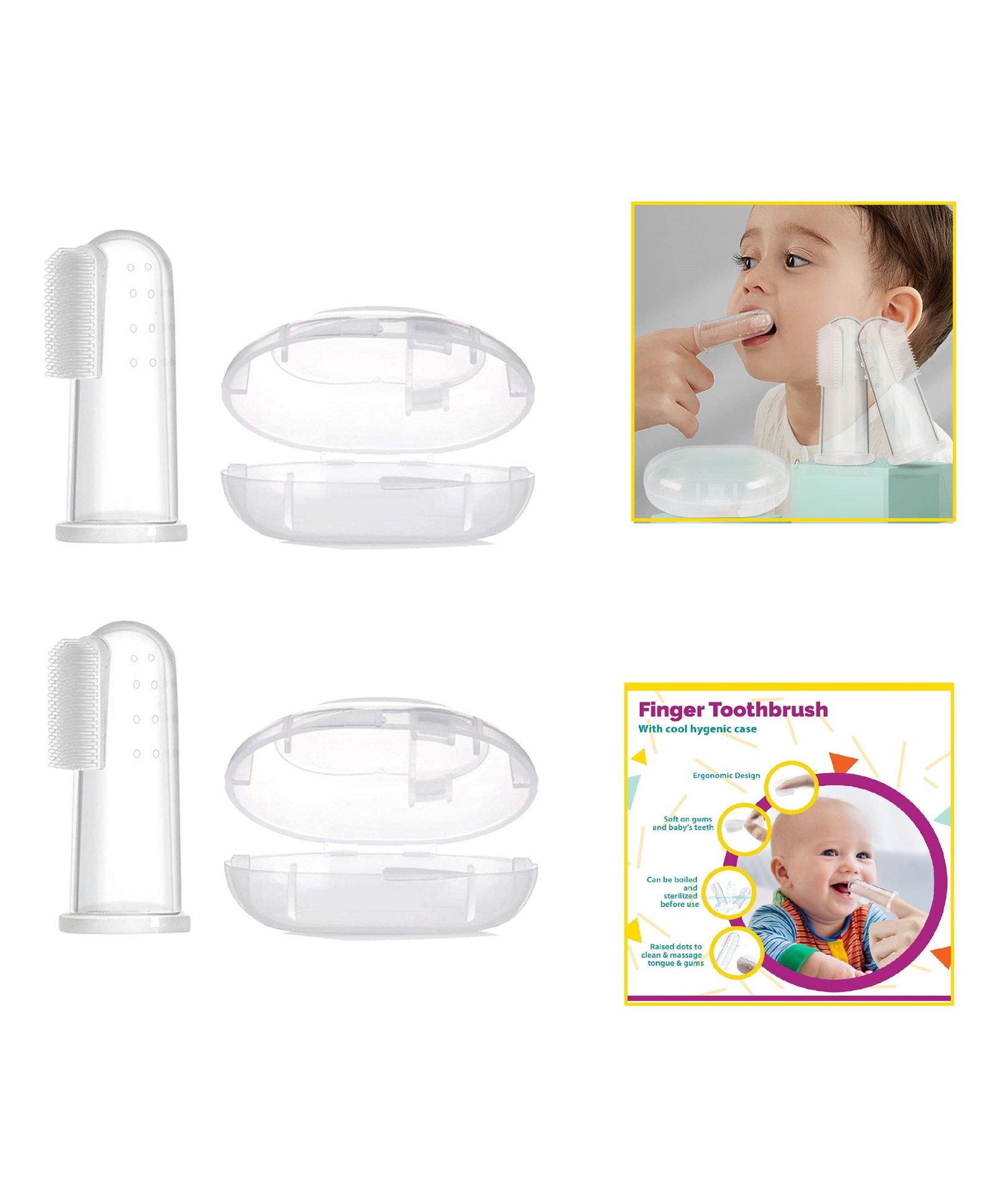 INPOUT Pack of 2 silicon Finger Toothbrushes(Color may vary)-picture-16