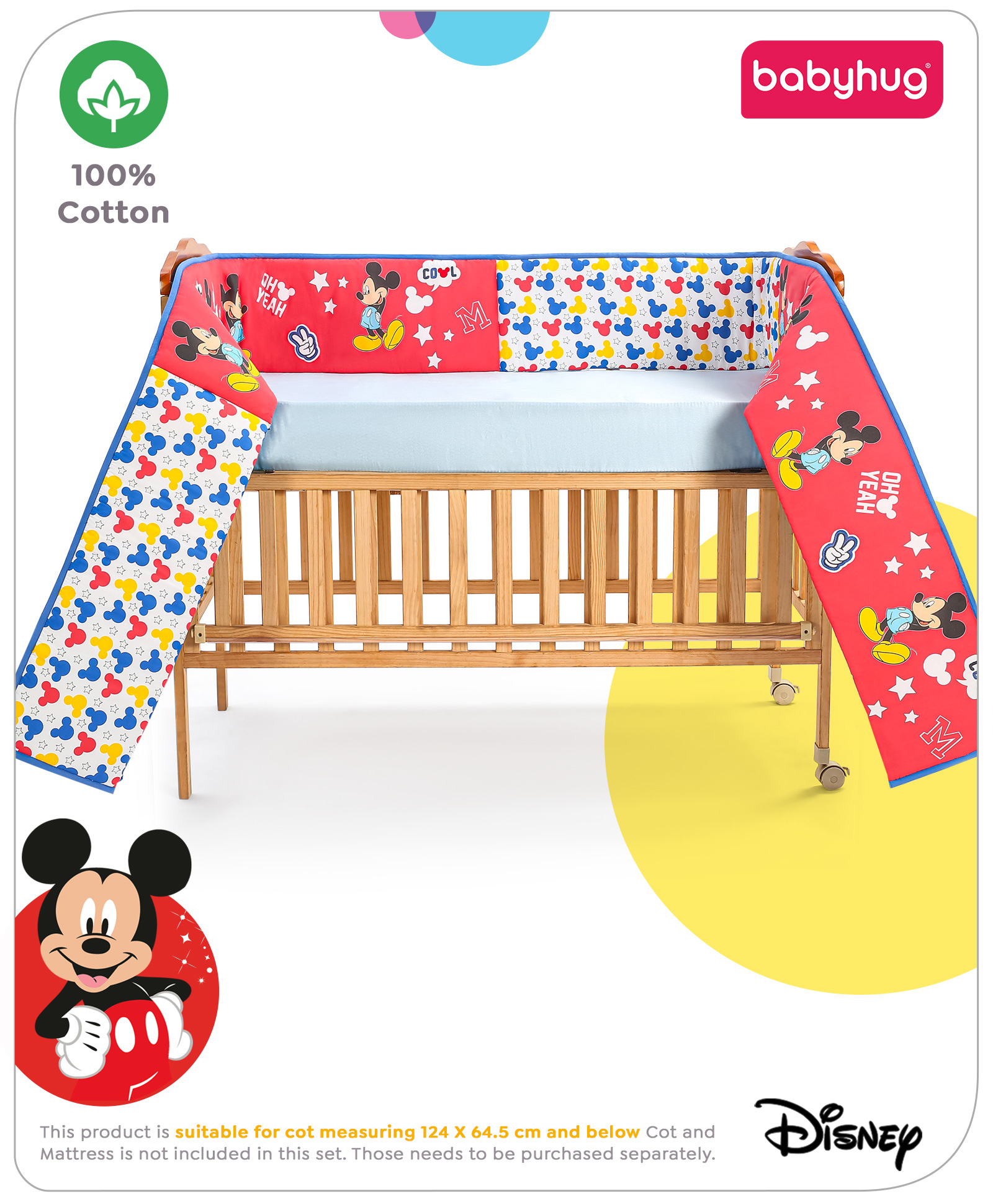 Babyhug Disney Premium Cotton Cot Bumper Cool Mickey Theme - Red-image-39