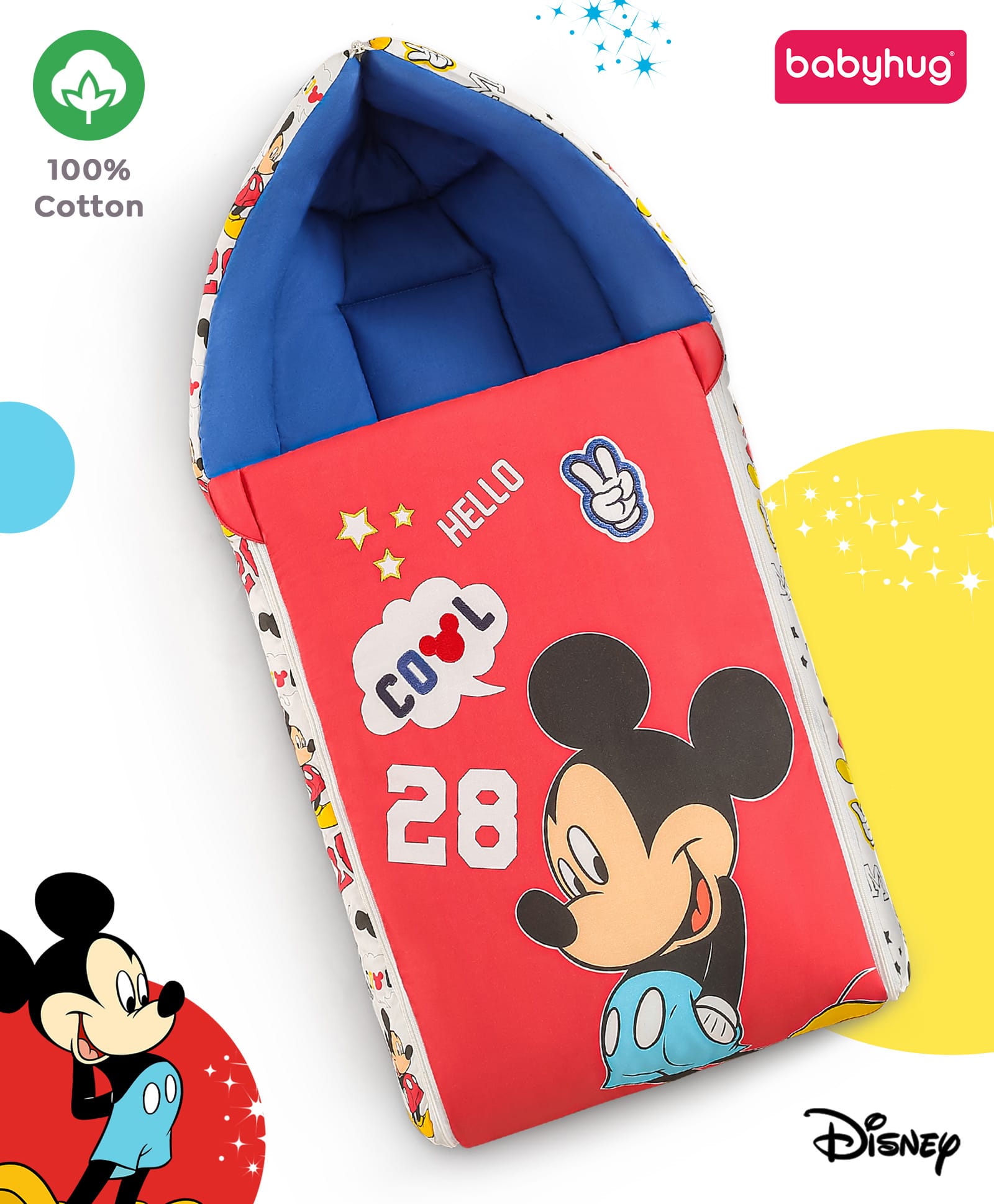 Babyhug Disney Premium Cotton Portable Sleeping Bag Cool Mickey Theme - Red-image-48