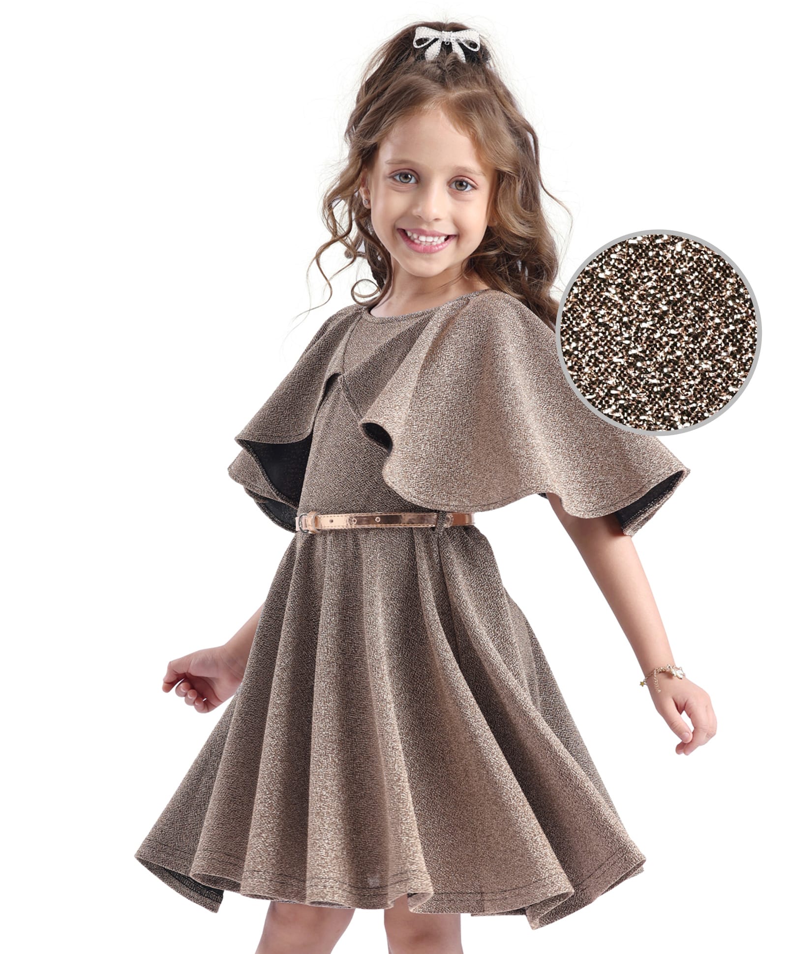 Hola Bonita Flutter Sleeves Glittered Party Dress - Gold-image-5