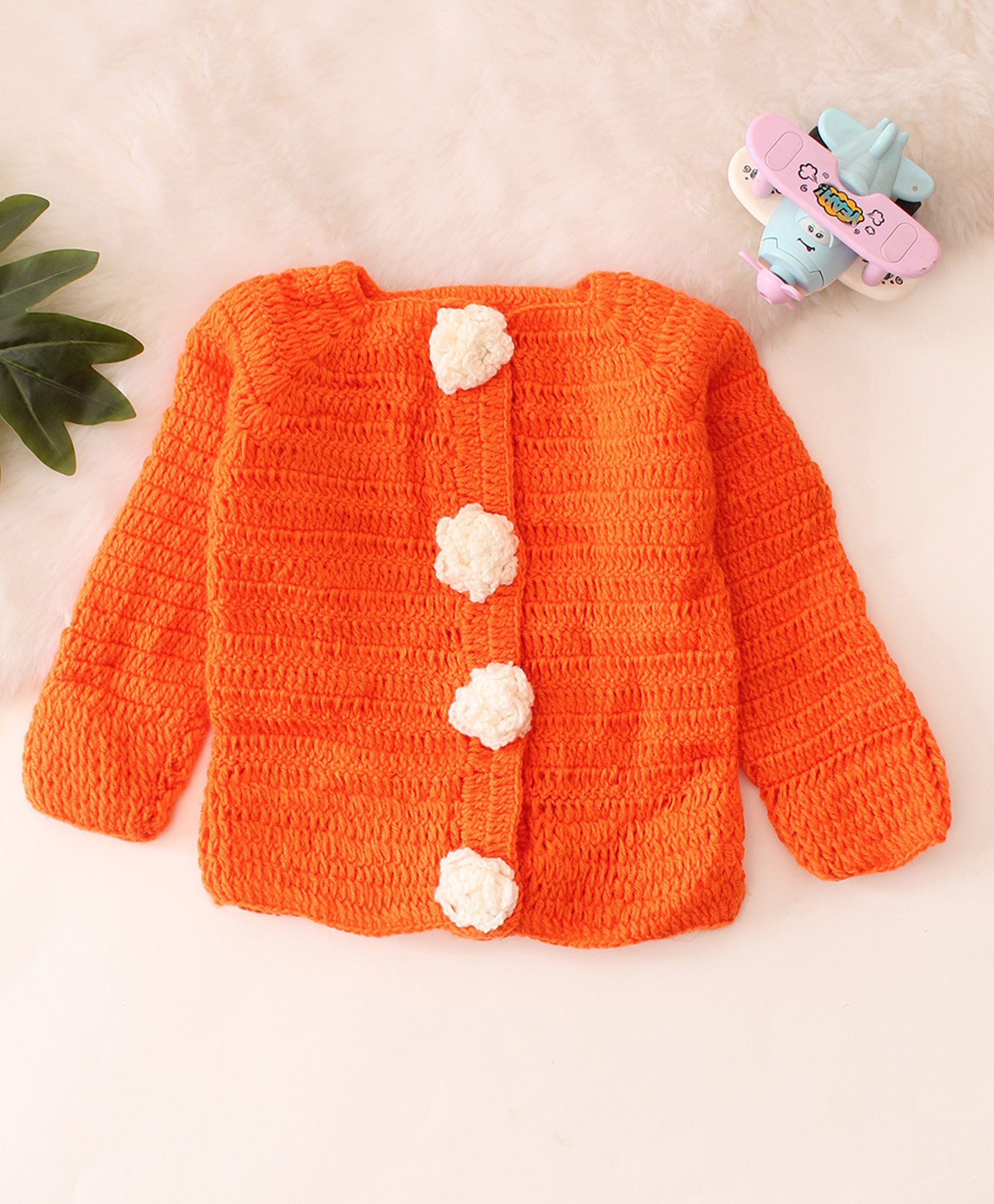 Woonie Hand Knitted Full Sleeves FLoral Embroidered Crochet Sweater - Orange-picture-36