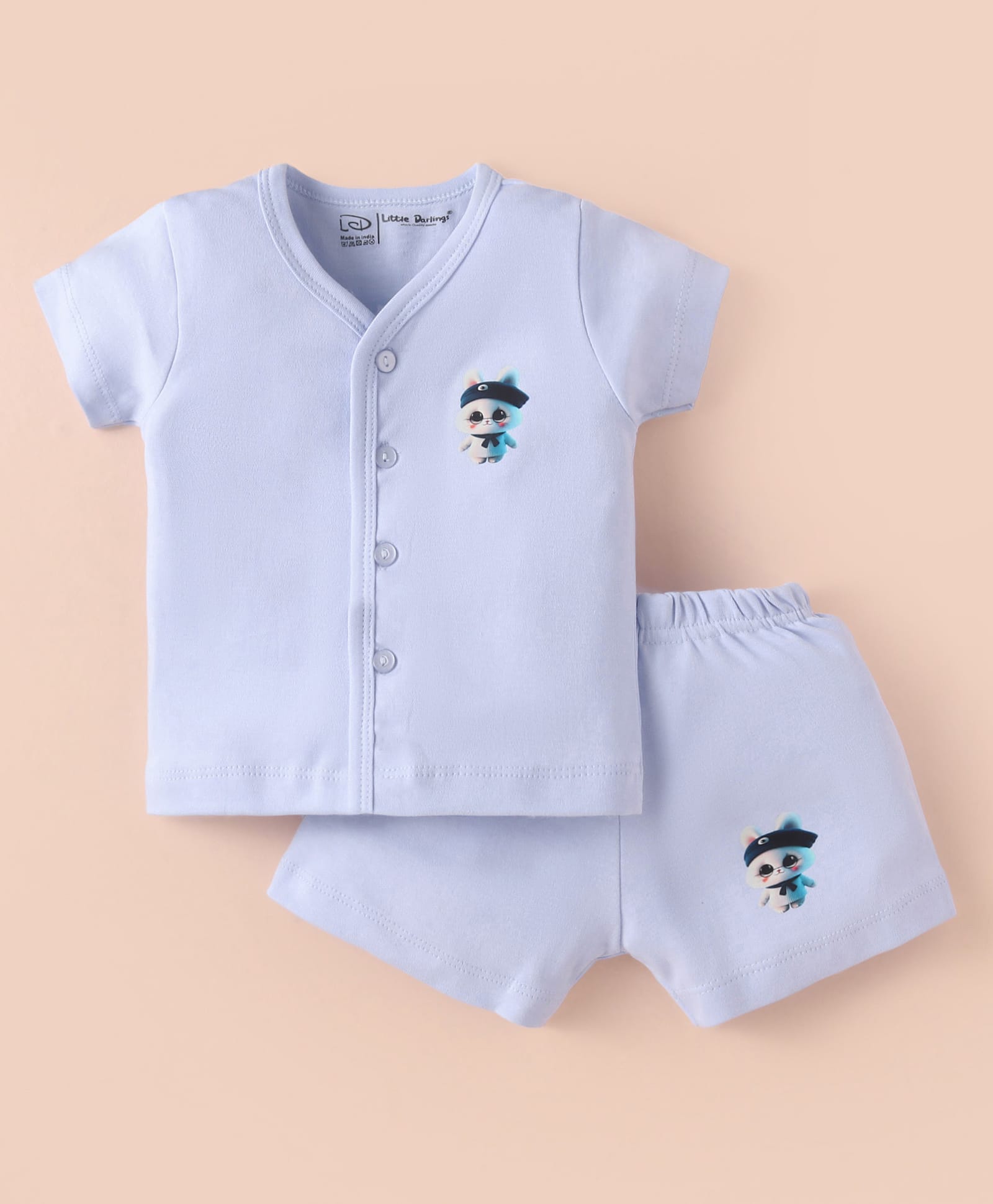 Little Darlings Interlock Knit Half Sleeves Shorts Night Suit with Bunny Print - Lavender-picture-20