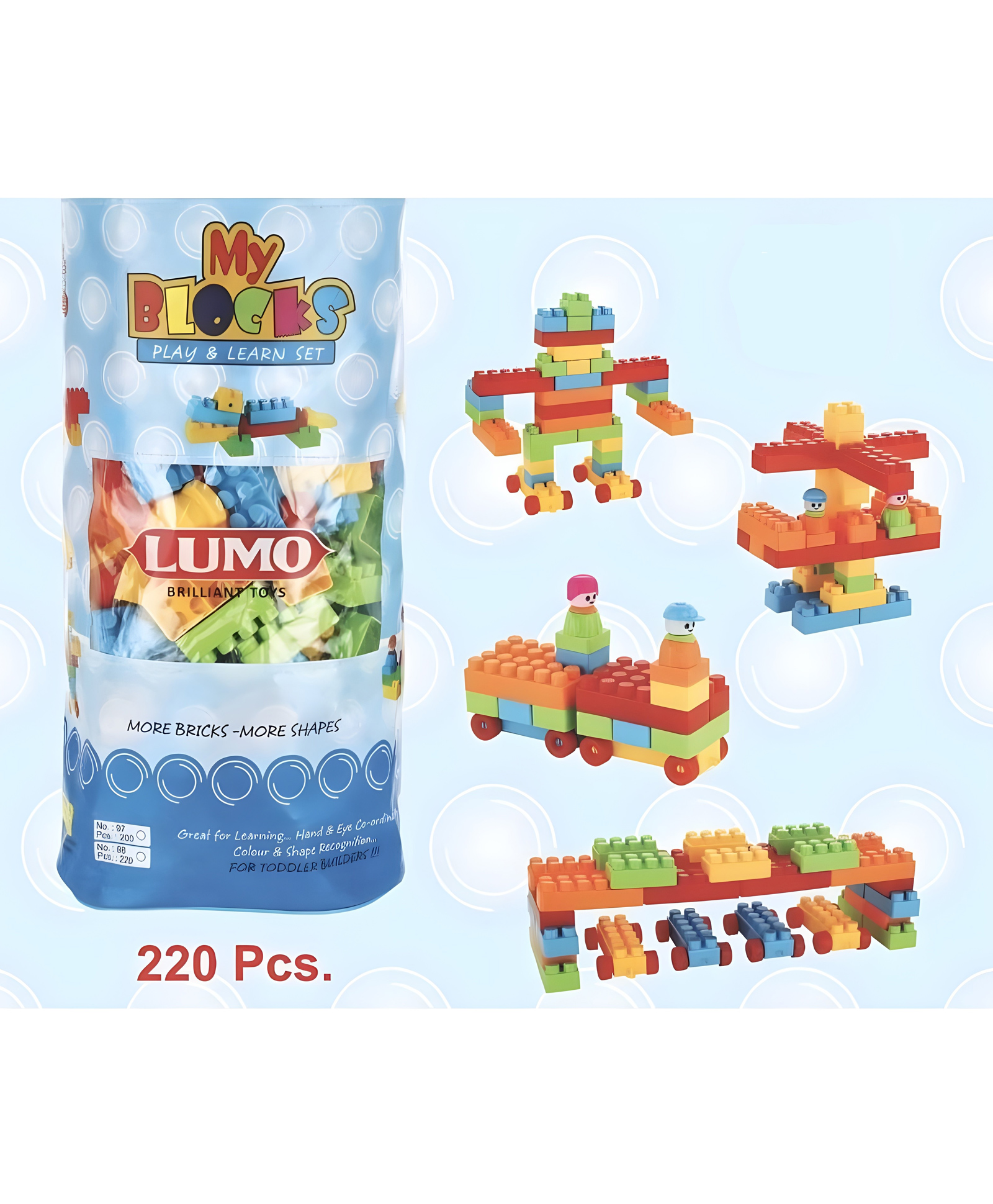 YAMAMA Building Blocks Toys Educational Interlocking Building Bricks Blocks Toys Early Development Kids Toys 220 Pieces - Multicolor-image-14