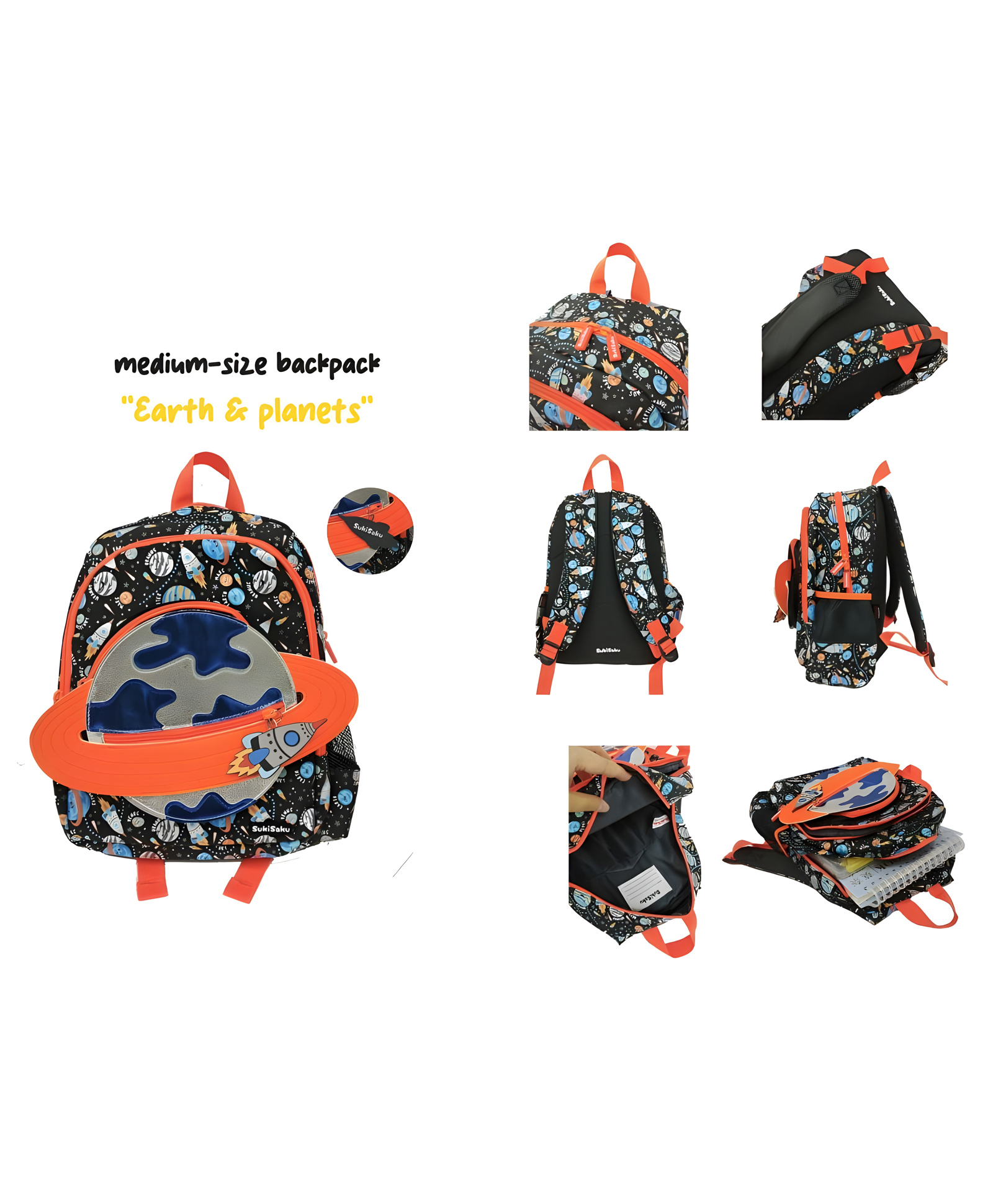 YAMAMA School Bags Earth And Planets Printed Backpack For Kids With Adjustable Straps Multi-pocket Premium Design Bag For Kids Best For School Picnic Holidays - (Height 14 Inch - Multicolor)-image-37