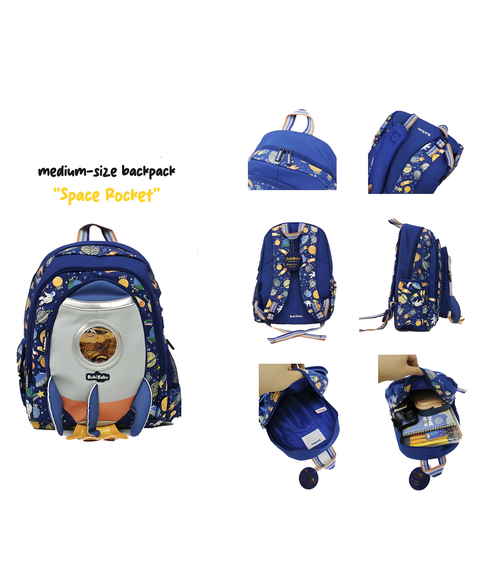 YAMAMA School Bags Space Rocket Printed Backpack For Kids With Adjustable Straps Premium Design Bag For Kids Best For School Picnic Holidays - (Height 14 Inch - Multicolor)-image-36