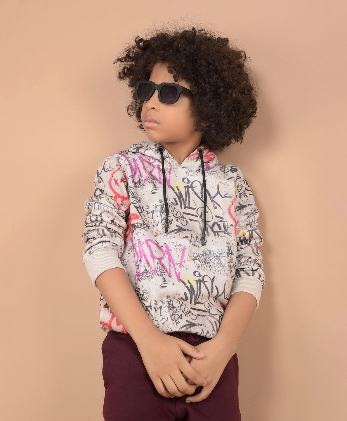 CRIMSOUNE CLUB Cotton Full Sleeves Abstract Typography Printed Hooded Sweatshirt - Multi Colour-picture-14