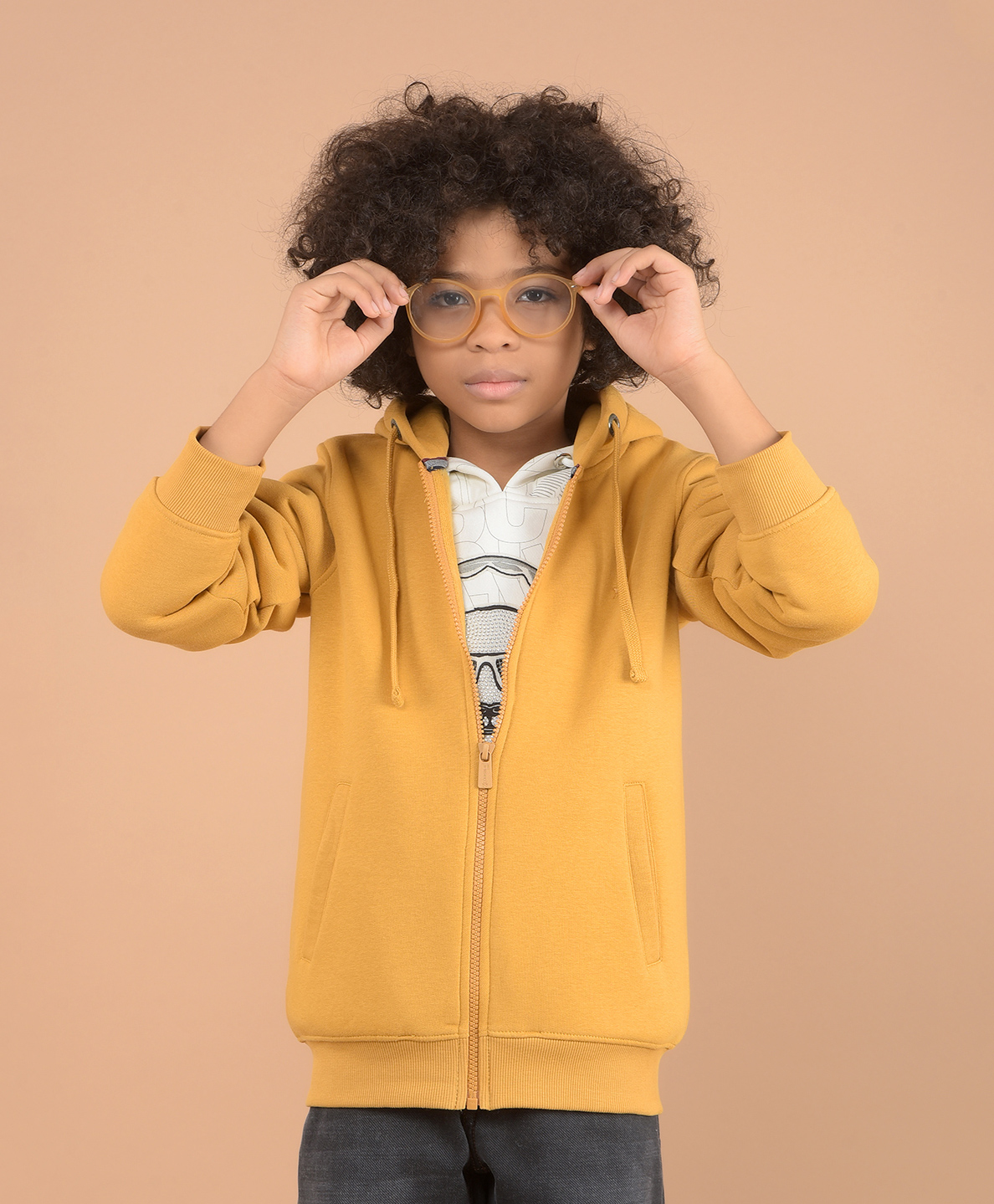 CRIMSOUNE CLUB Cotton Full Sleeves Solid Hooded Sweatshirt - Mustard-picture-25