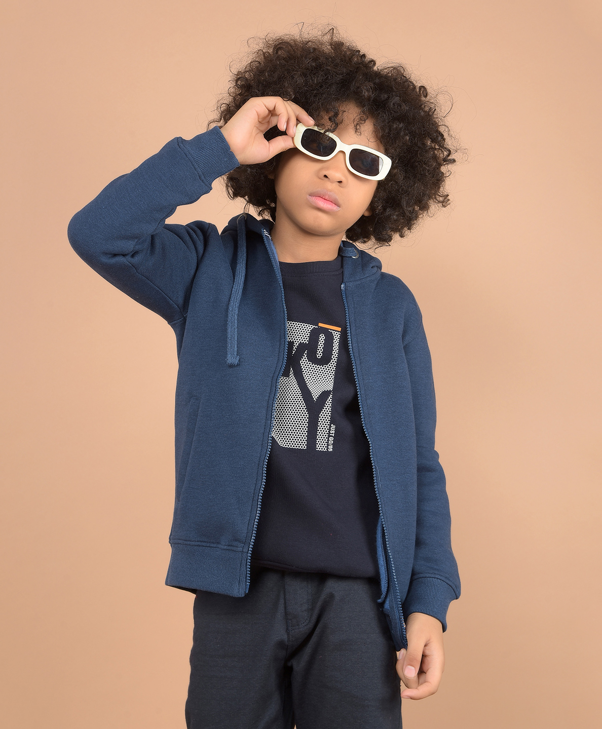 CRIMSOUNE CLUB Cotton Full Sleeves Solid Hooded Sweatshirt - Blue-picture-27