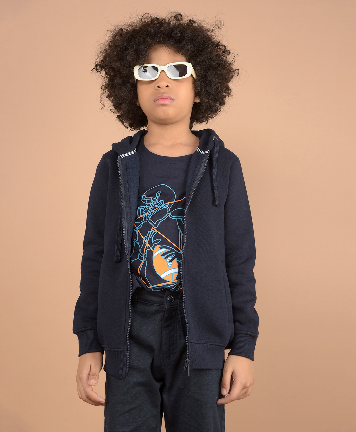 CRIMSOUNE CLUB Cotton Full Sleeves Solid Hooded Sweatshirt - Navy Blue-picture-21