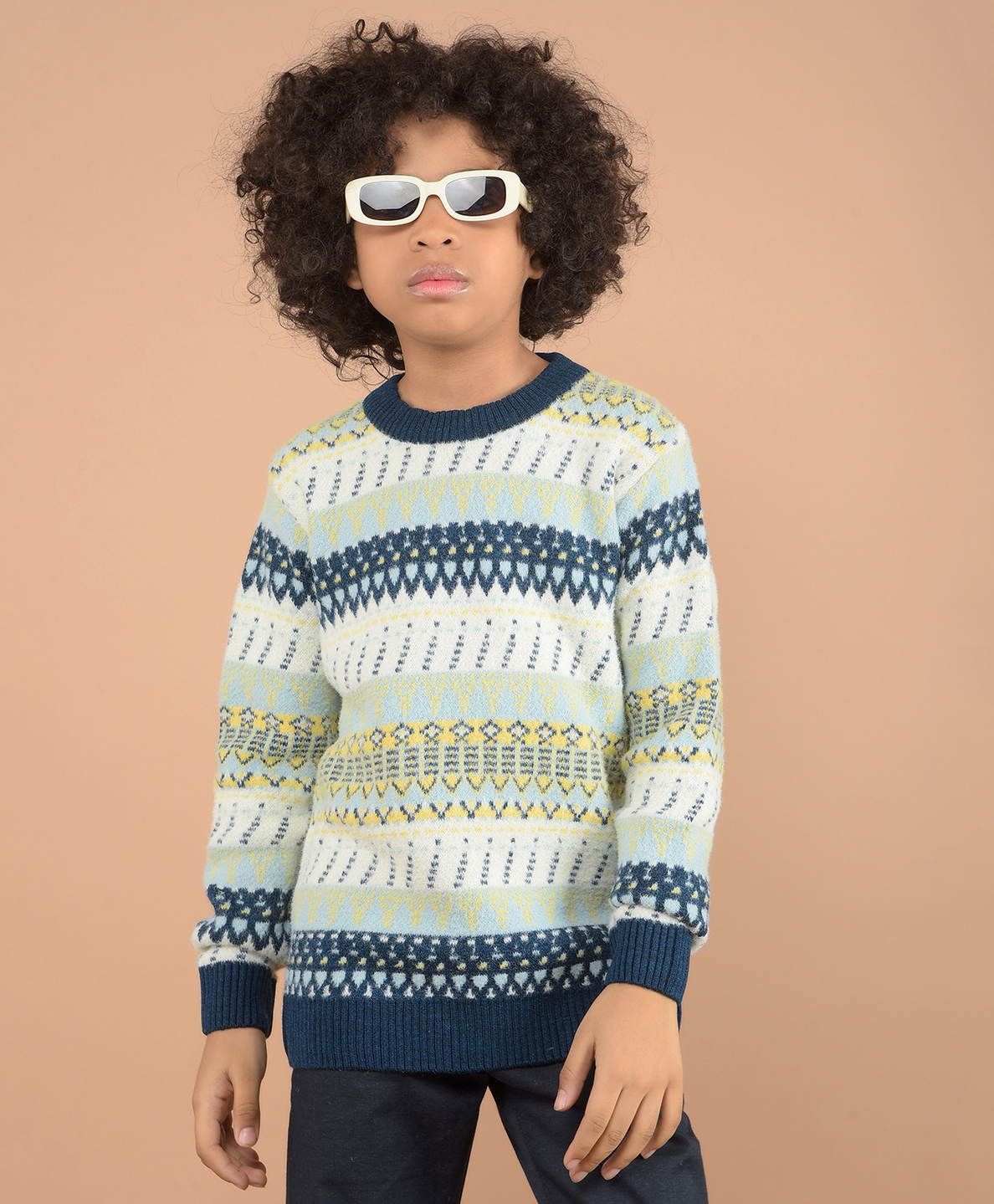 CRIMSOUNE CLUB Full Sleeves Jacquard Designed Sweater - Multi Colour-image-23