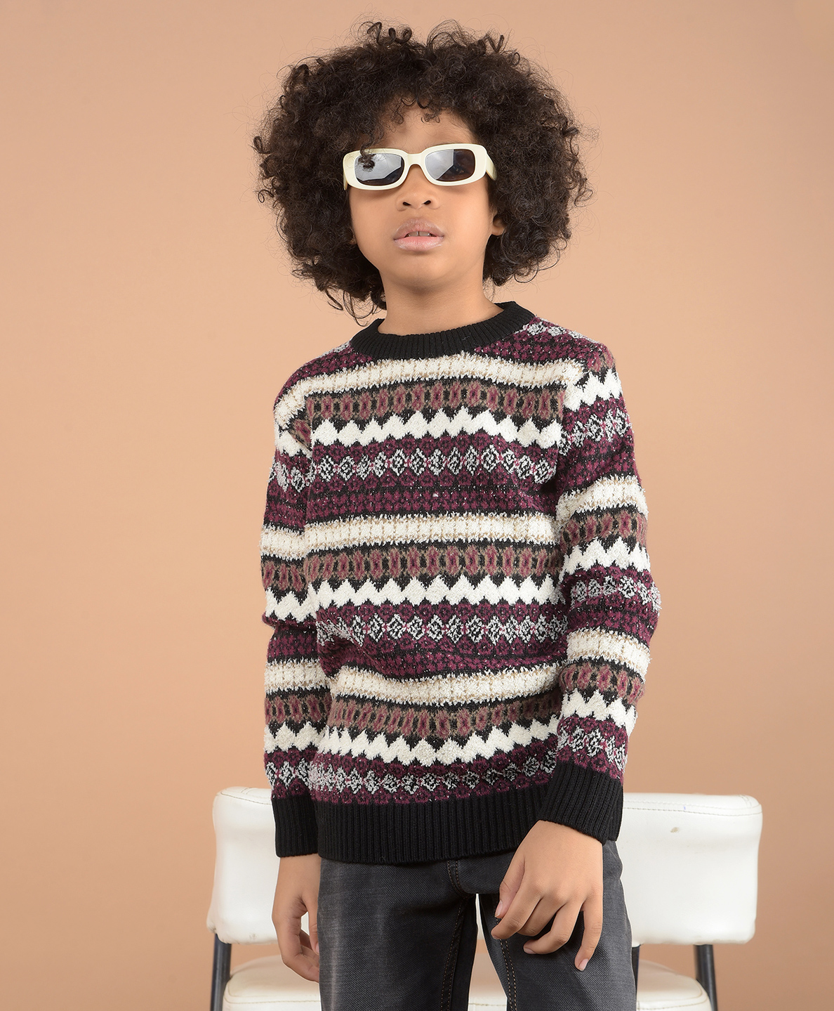 CRIMSOUNE CLUB Full Sleeves Jacquard Designed Sweater - Multi Colour-picture-16