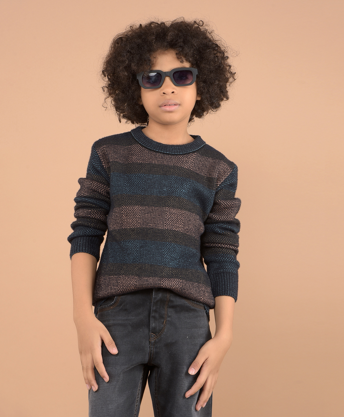 CRIMSOUNE CLUB Full Sleeves Striped Sweater - Brown-image-3