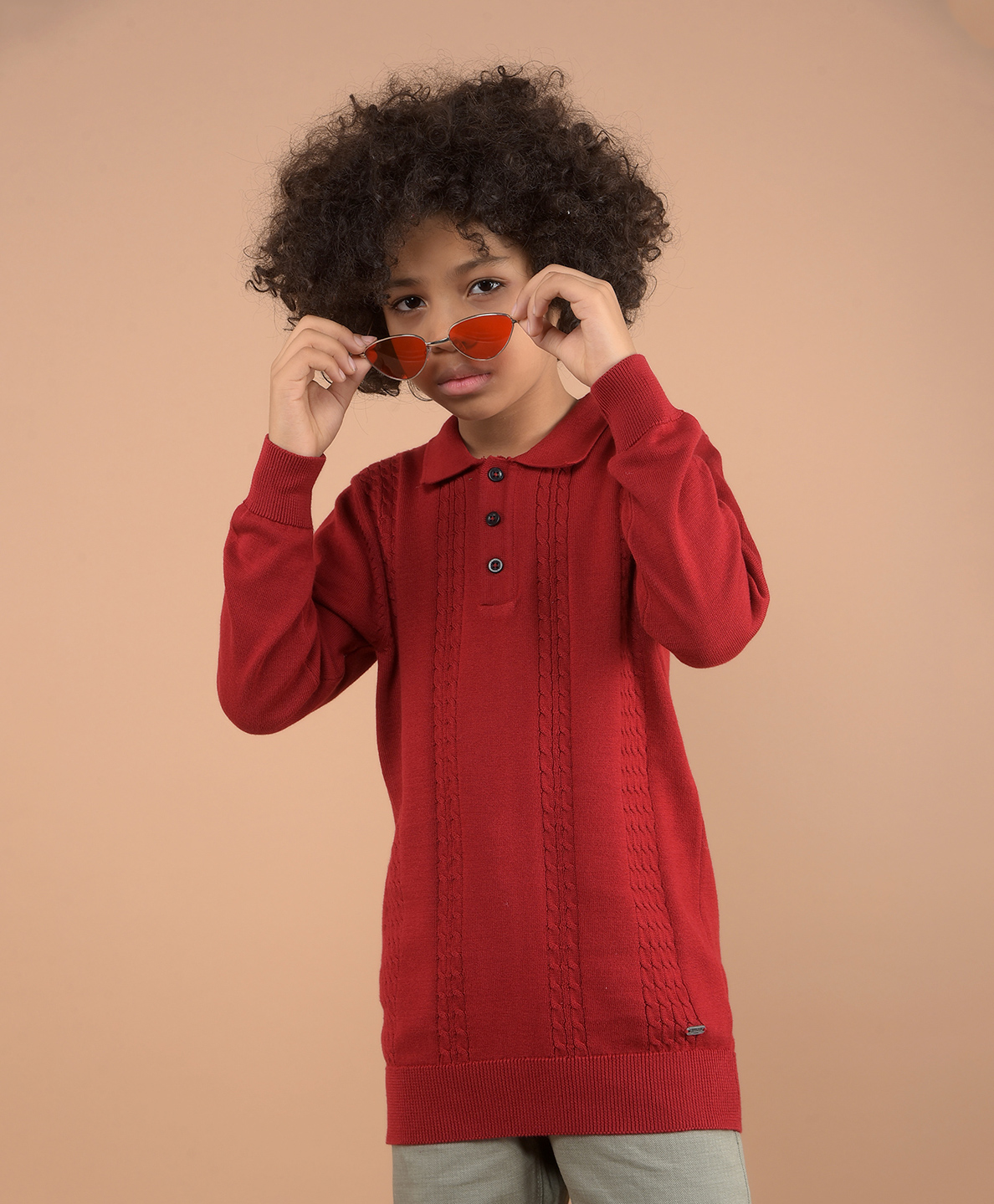 CRIMSOUNE CLUB 100% Cotton Full Sleeves Solid Cable Knit Designed Sweater - Red-picture-19